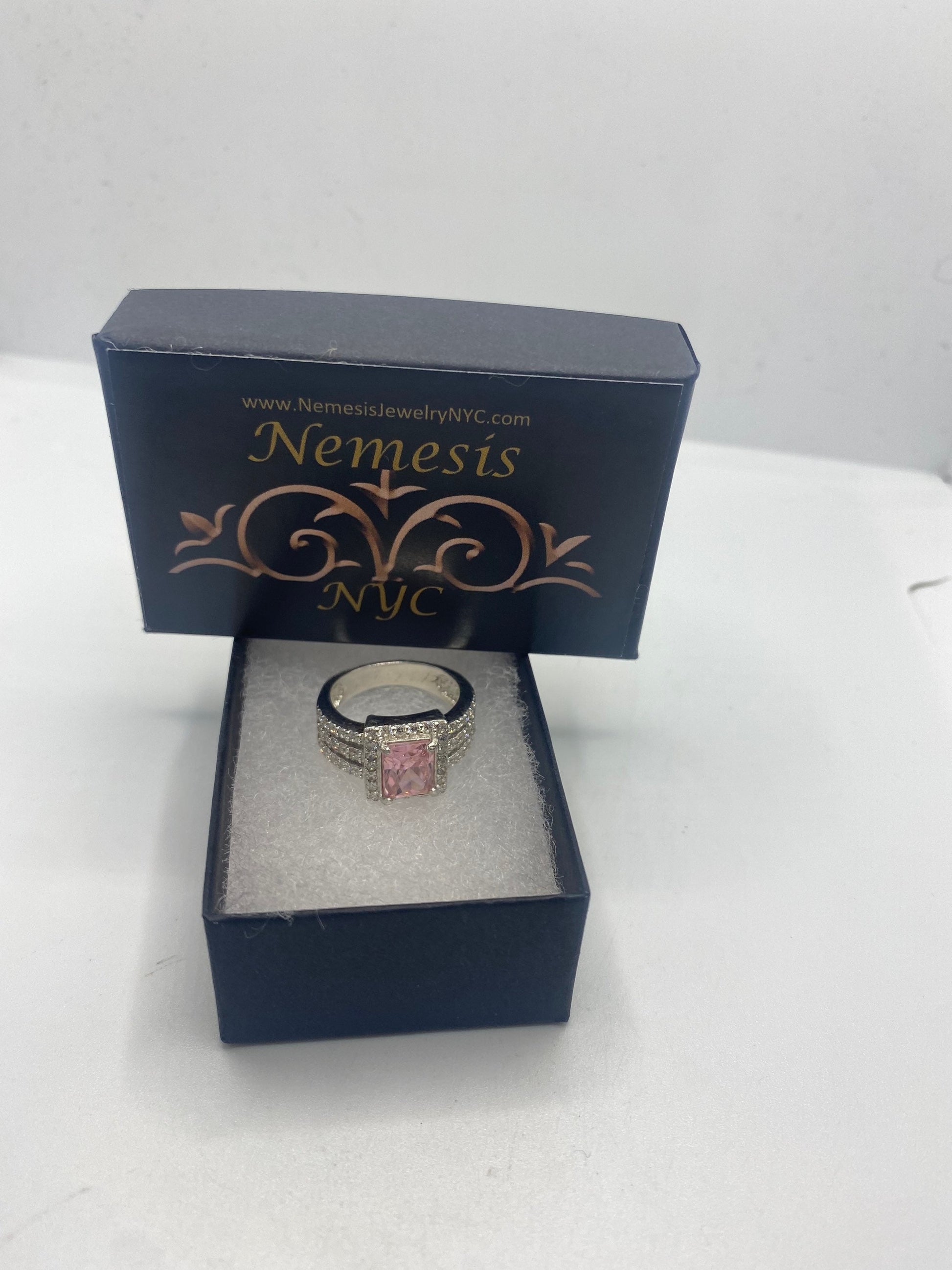 Vintage Pink Ice CZ White Sapphire Deco Ring 925 Sterling Silver