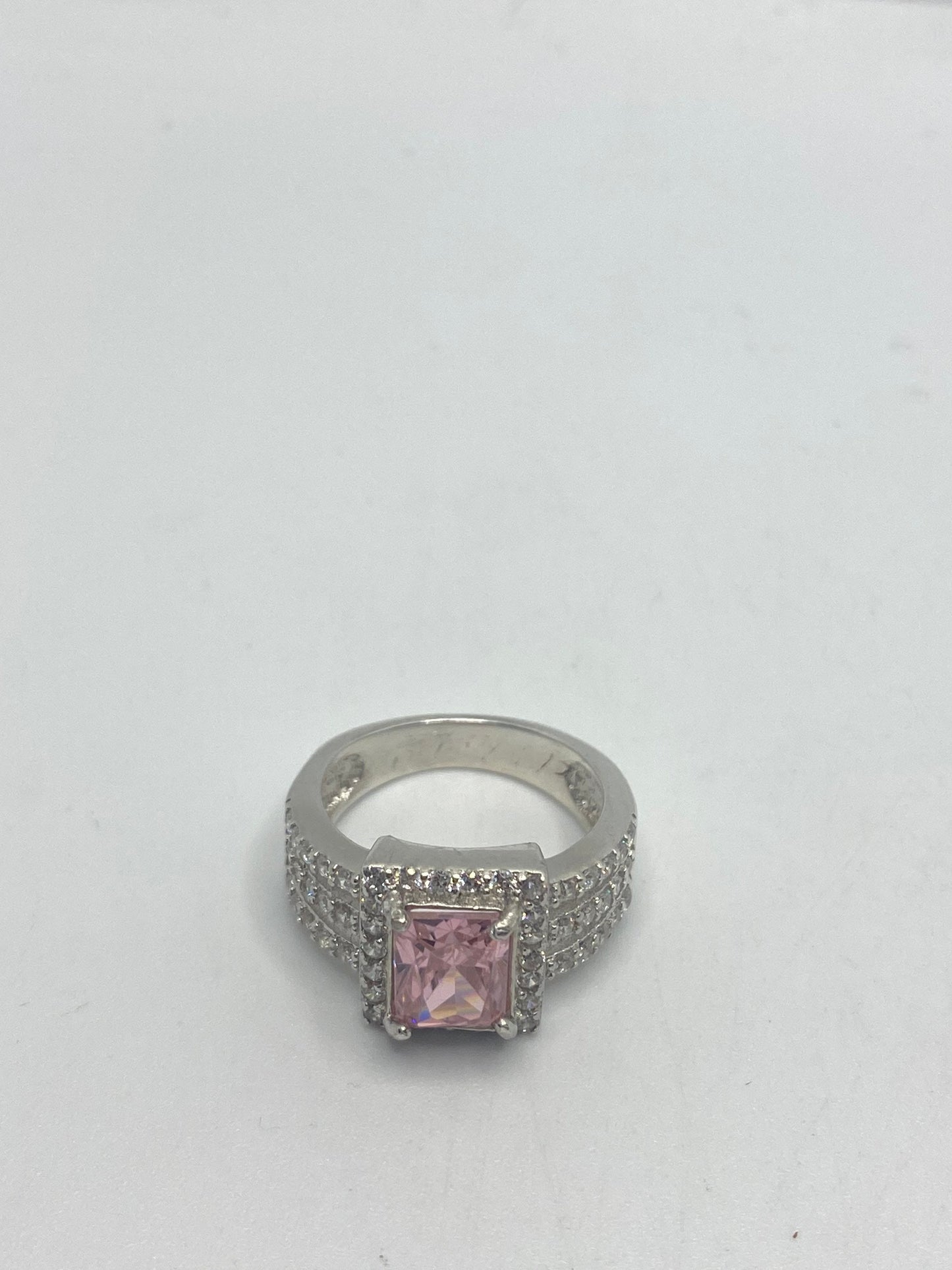 Vintage Pink Ice CZ White Sapphire Deco Ring 925 Sterling Silver