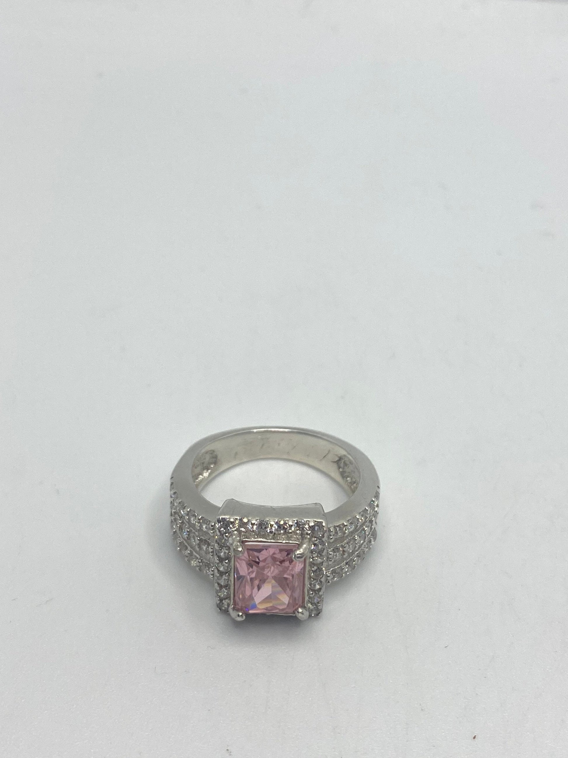 Vintage Pink Ice CZ White Sapphire Deco Ring 925 Sterling Silver