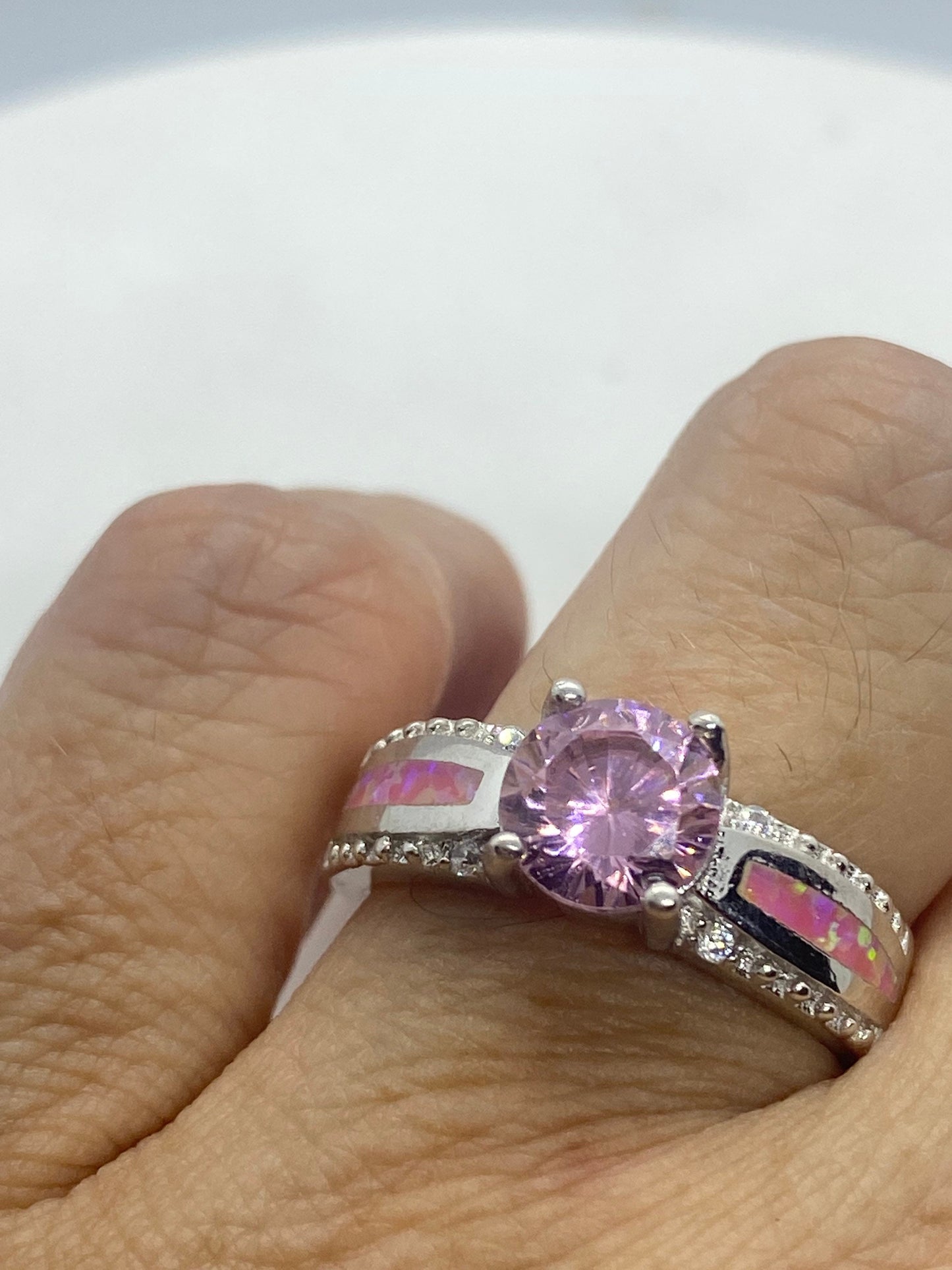 Vintage Pink Ice CZ Pink opal Deco Ring 925 Sterling Silver