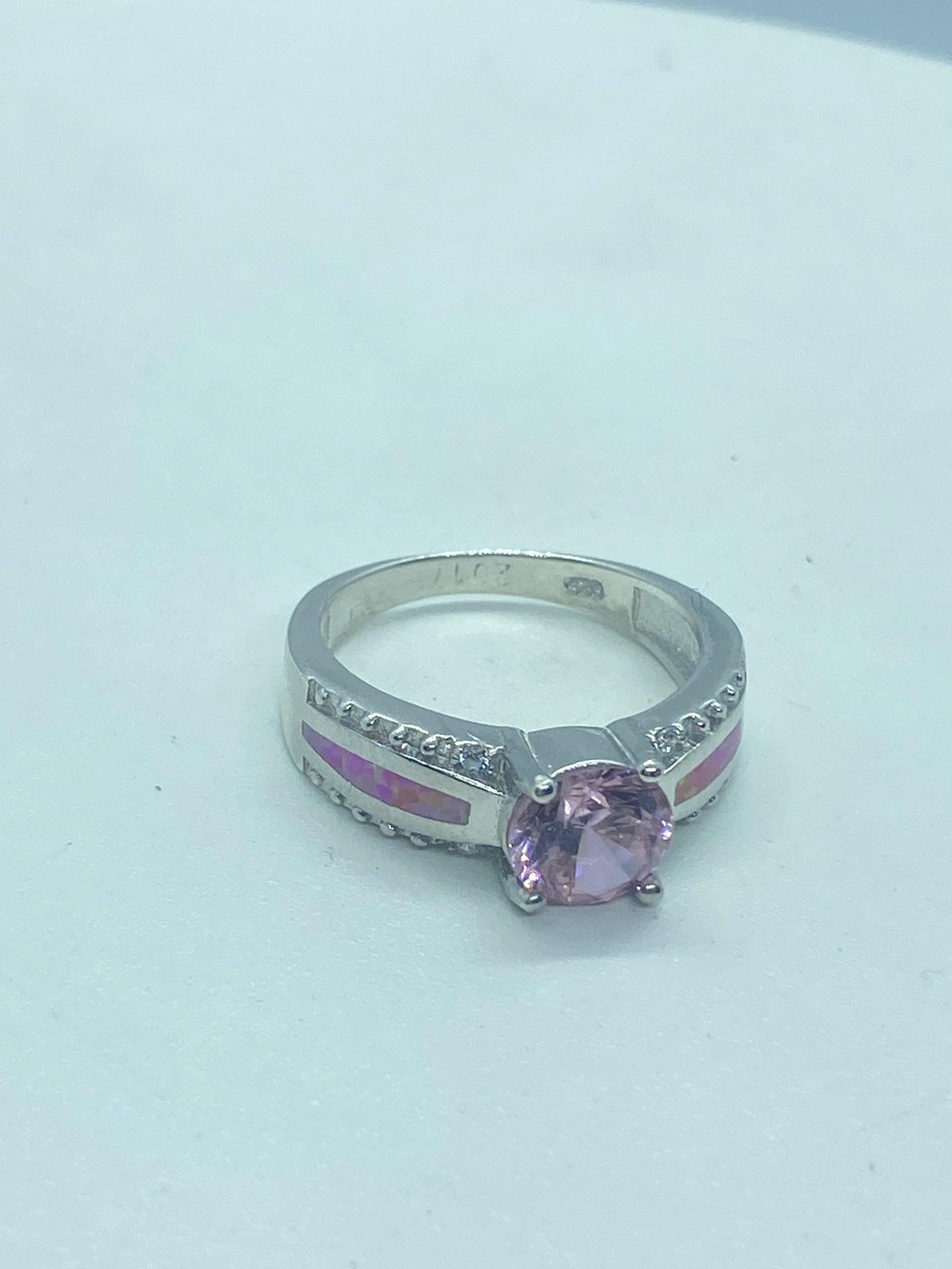 Vintage Pink Ice CZ Pink opal Deco Ring 925 Sterling Silver