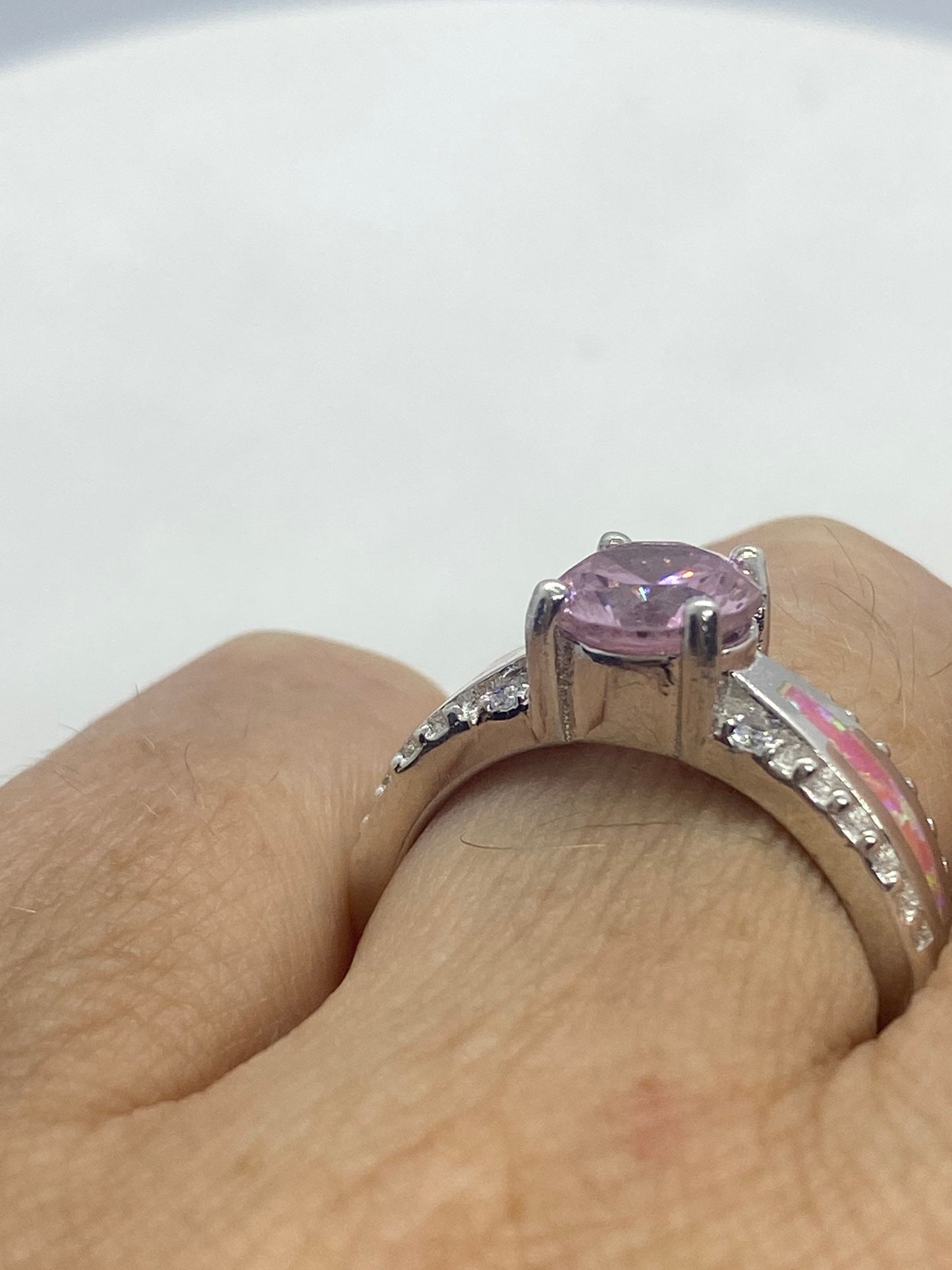 Vintage Pink Ice CZ Pink opal Deco Ring 925 Sterling Silver