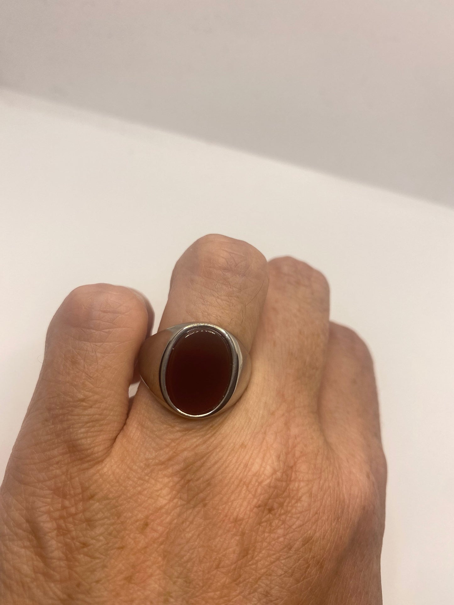 Vintage Red Carnelian Mens Ring Silver Stainless Steel