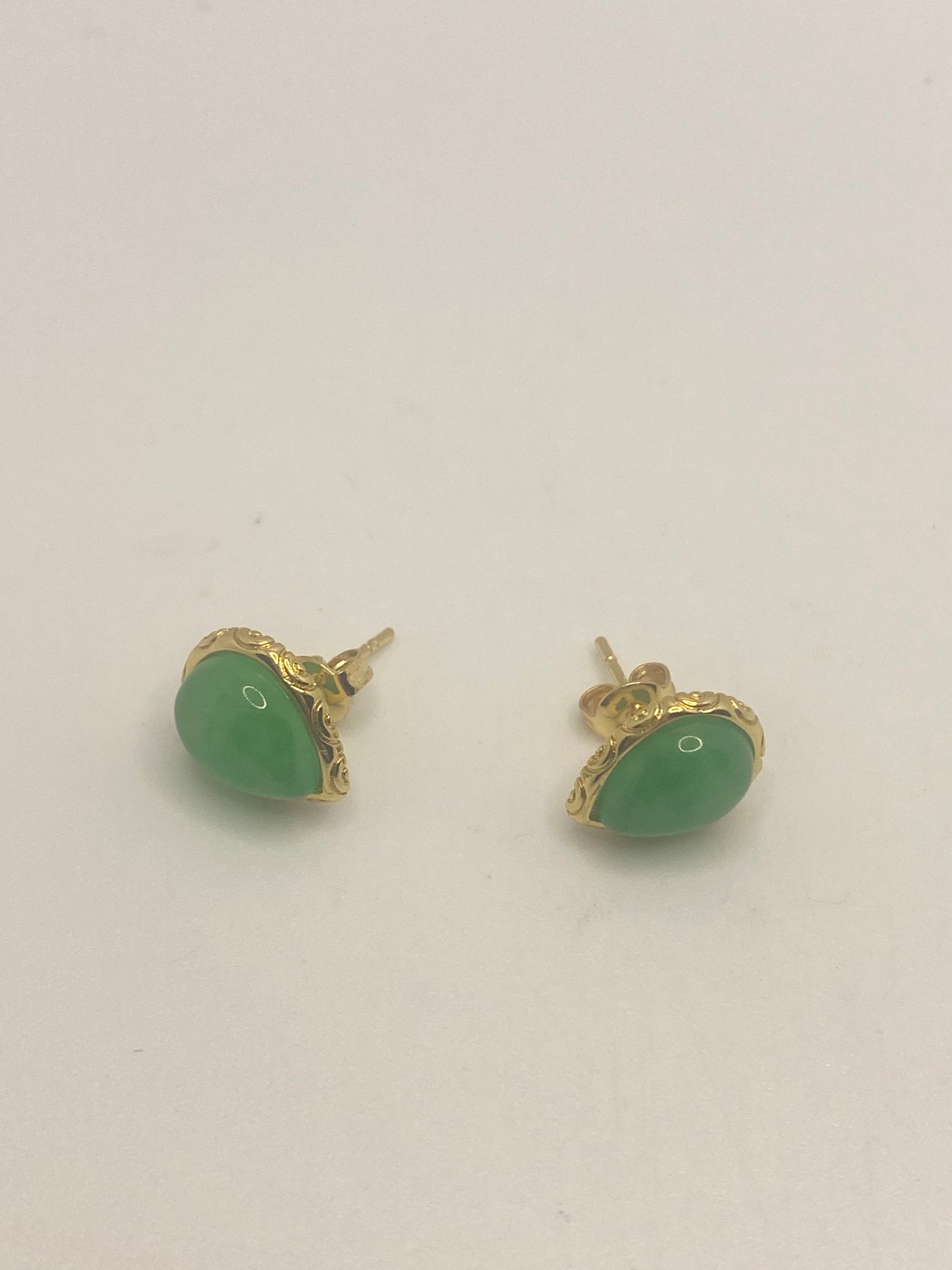 Vintage Green Jade Golden Bronze Earrings