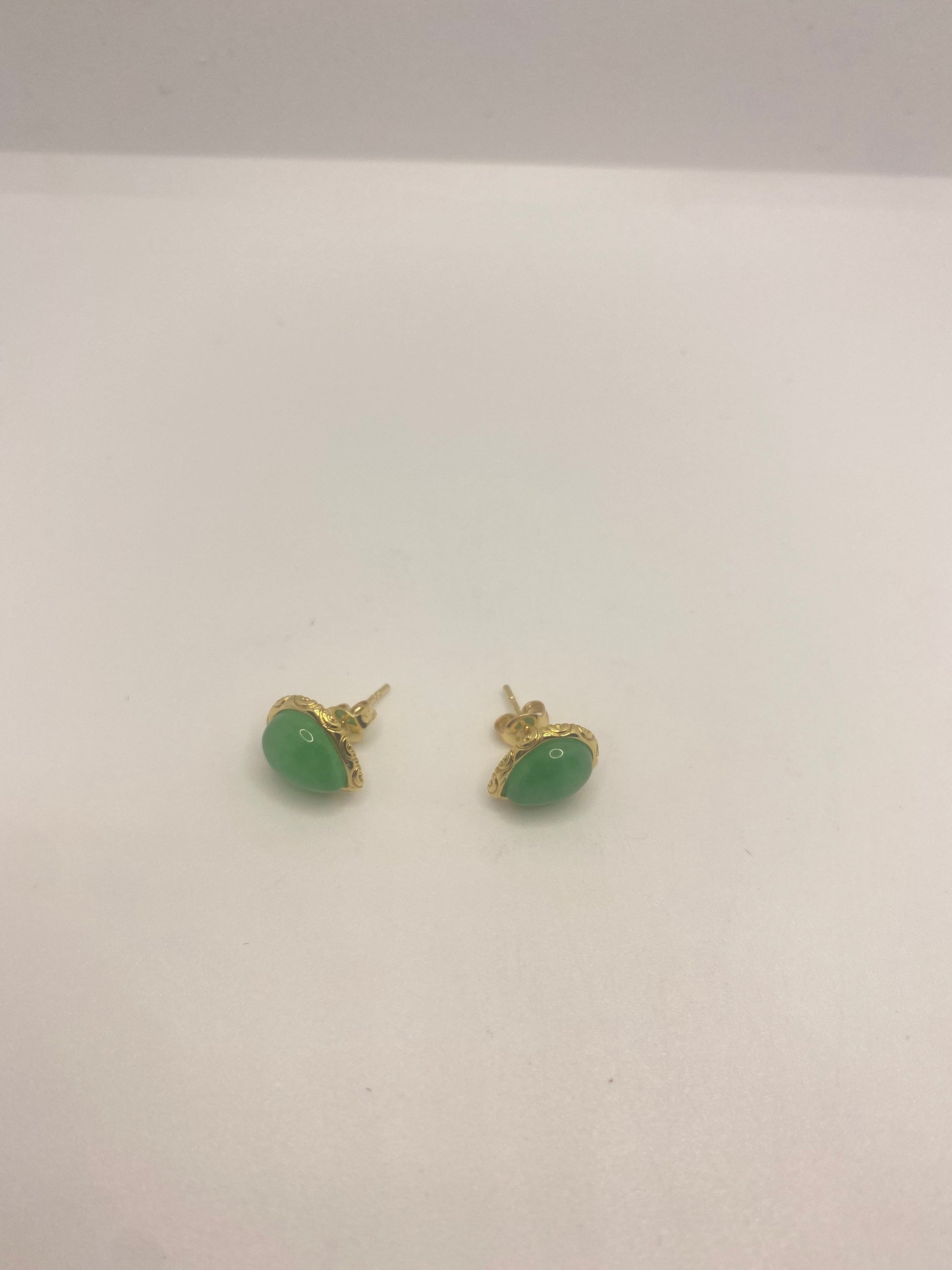 Vintage Green Jade Golden Bronze Earrings