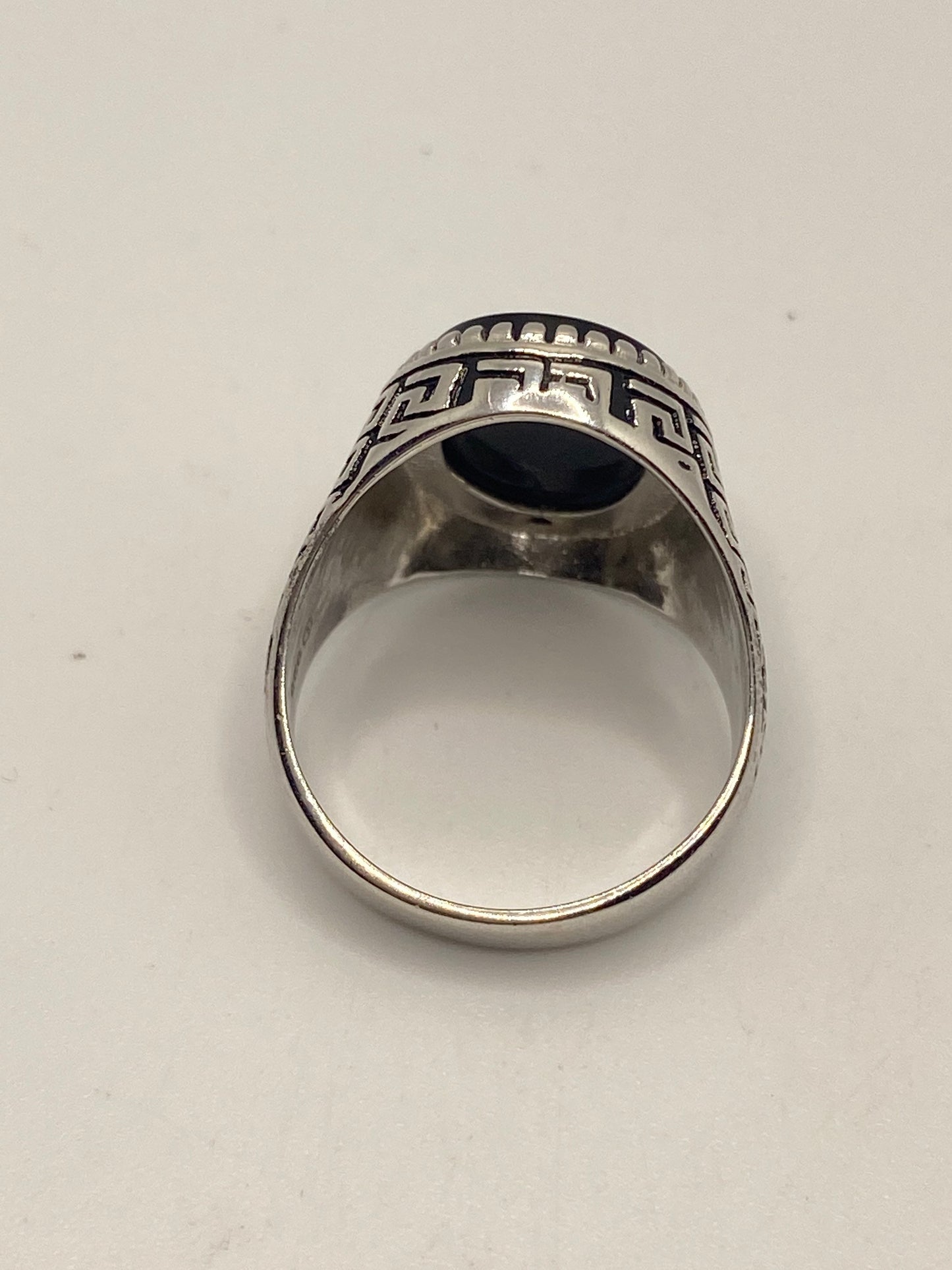 Vintage Black Onyx Mens Ring in 925 Sterling Silver