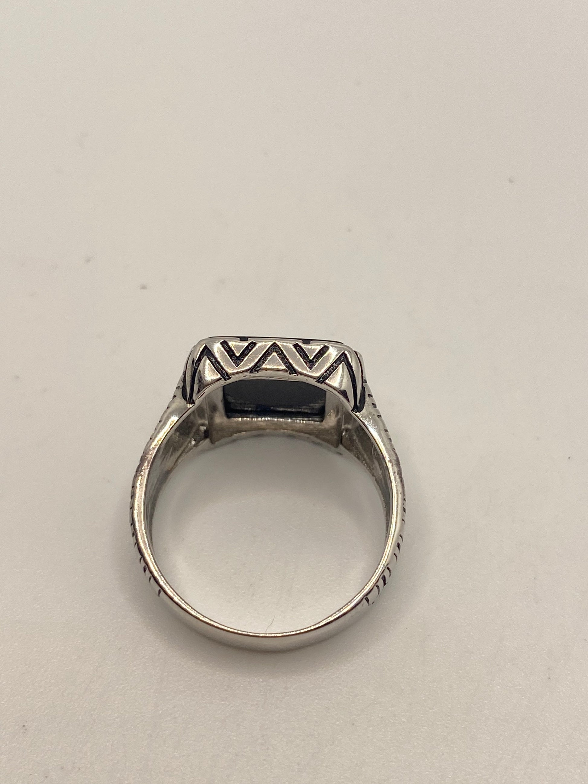 Vintage Black Onyx Mens Ring in 925 Sterling Silver