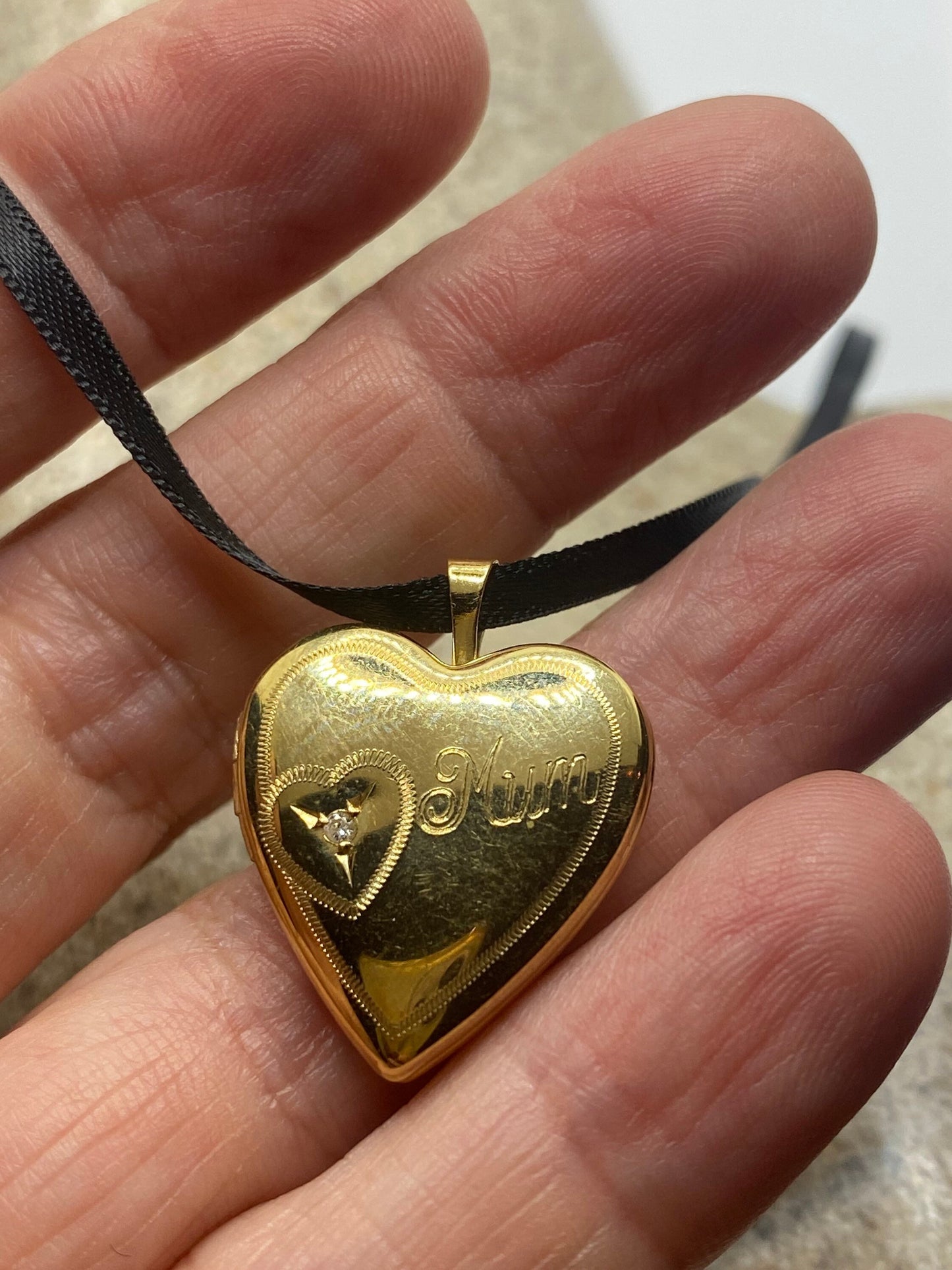 Vintage Heart Locket Choker Gold Filled MOM Necklace