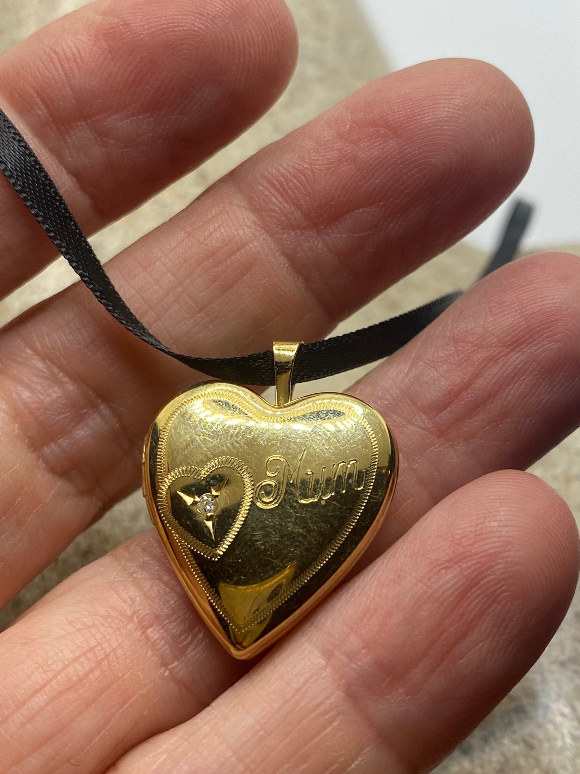 Vintage Heart Locket Choker Gold Filled MOM Necklace