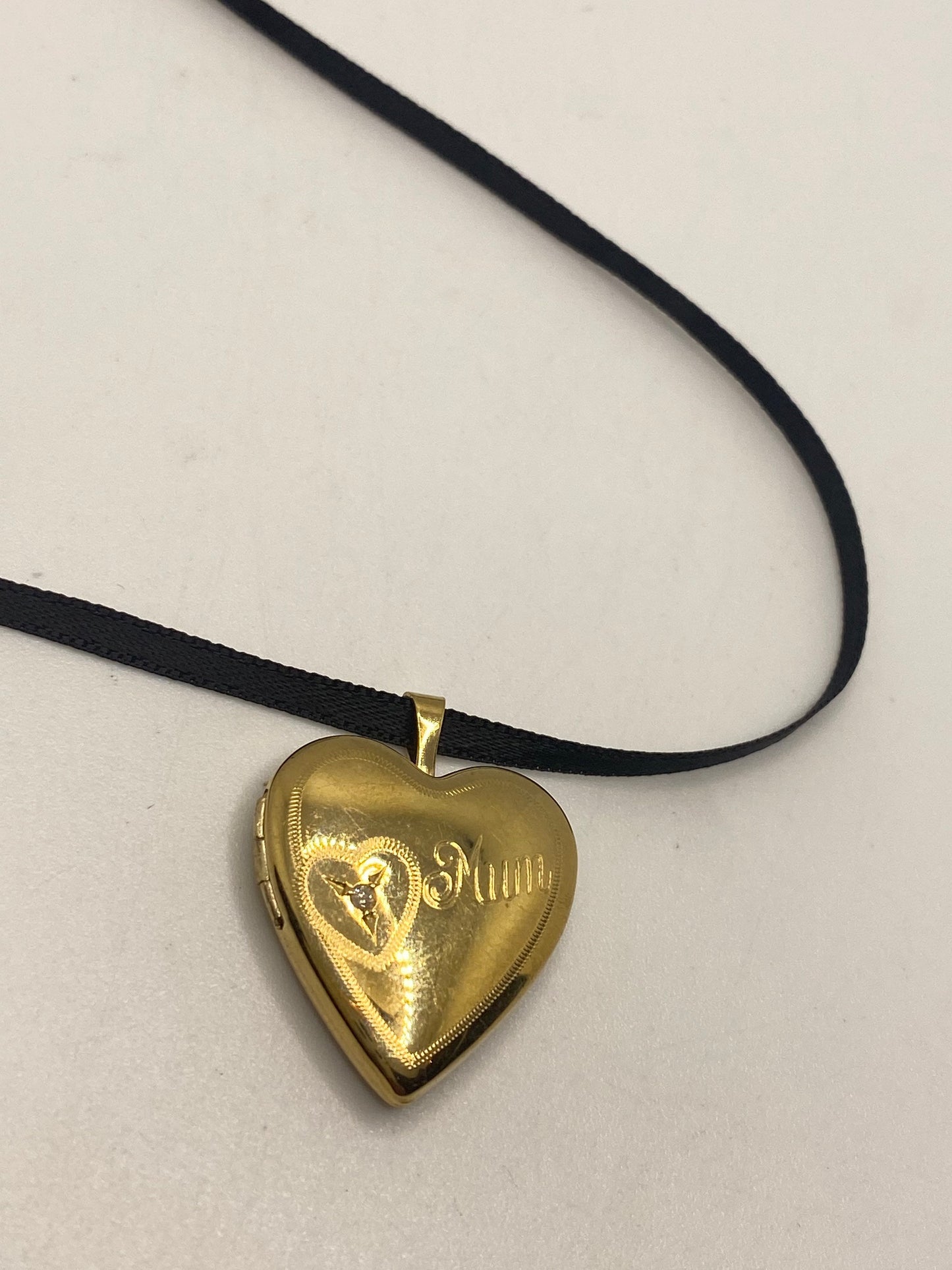 Vintage Heart Locket Choker Gold Filled MOM Necklace