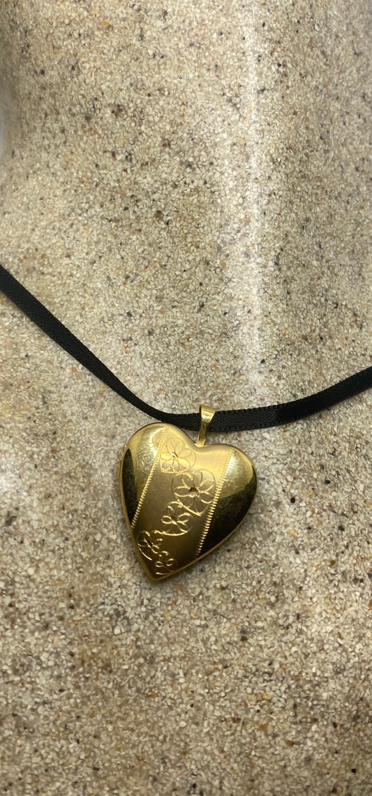 Vintage Heart Locket Choker Gold Filled MOM Necklace