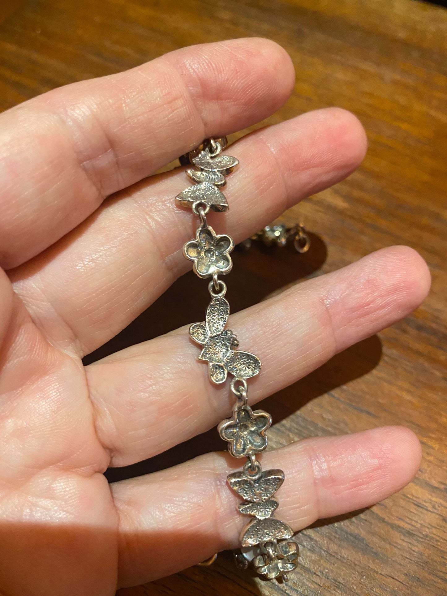Vintage Marcasite Butterfly Bracelet 925 Sterling Silver Mother of Pearl