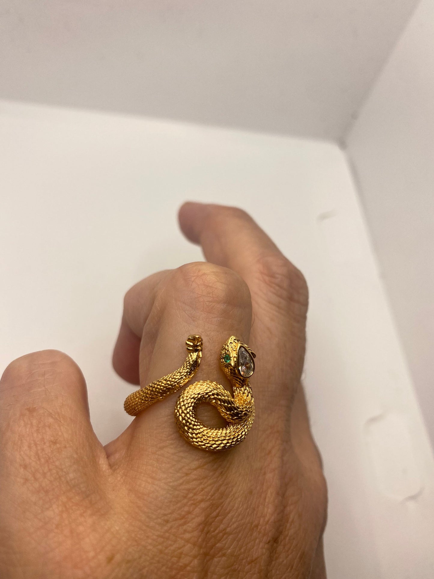 Vintage Snake Ring Gold Filled Crystal Cocktail Ring