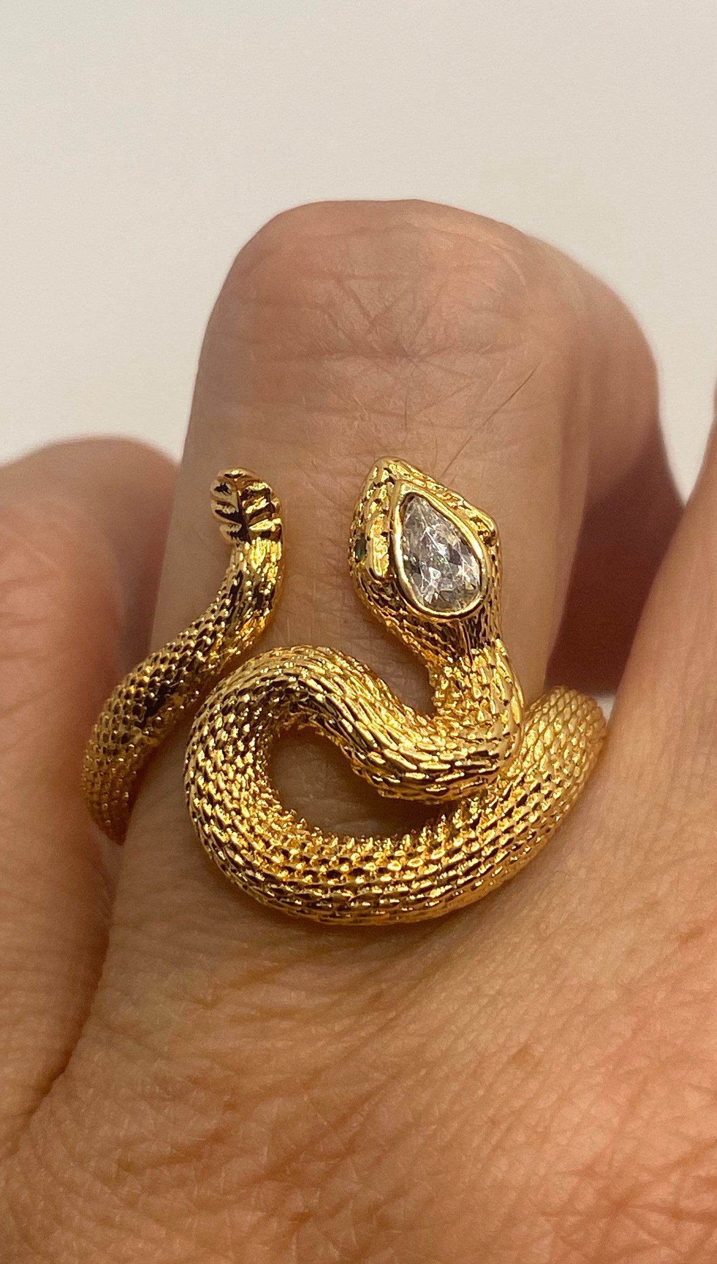 Vintage Snake Ring Gold Filled Crystal Cocktail Ring