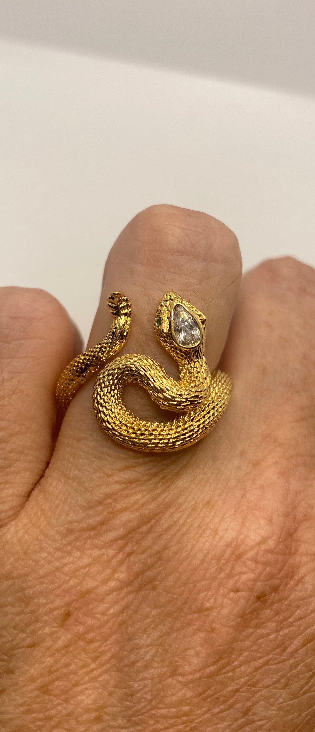 Vintage Snake Ring Gold Filled Crystal Cocktail Ring