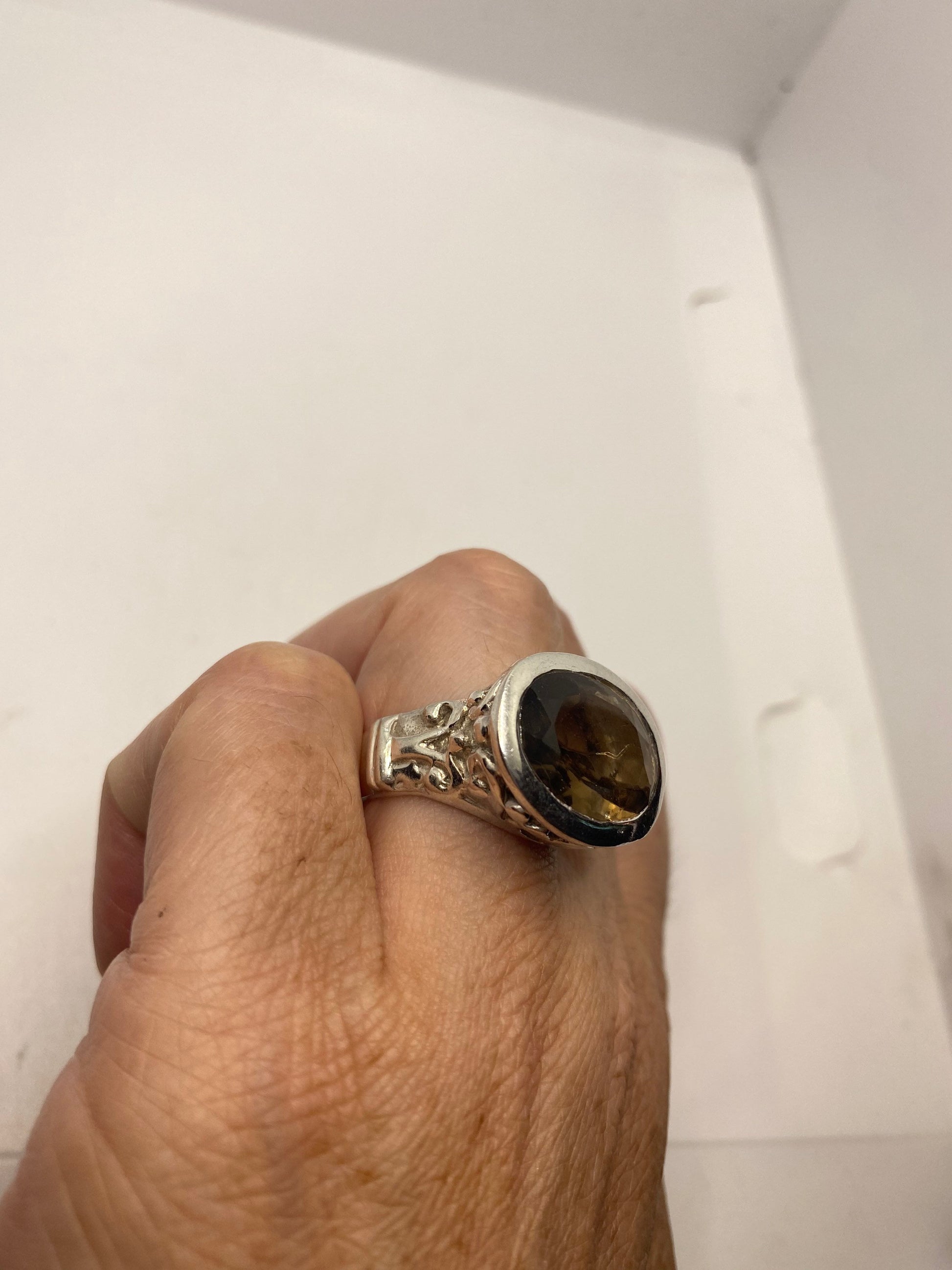 Vintage Smoky Topaz Ring 925 Sterling Silver