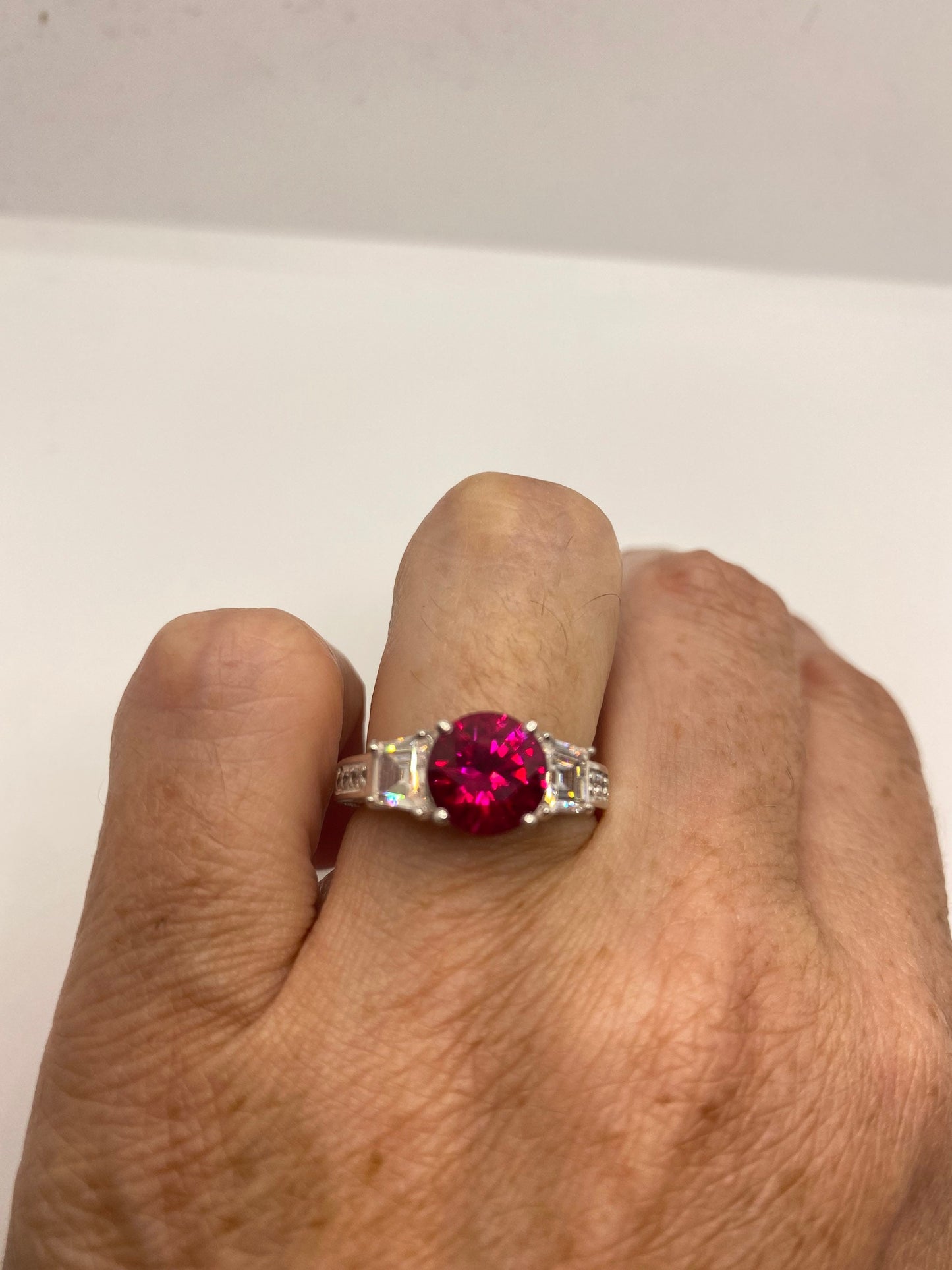 Vintage Ruby Cubic Zirconia Crystal 925 Sterling Silver Ring