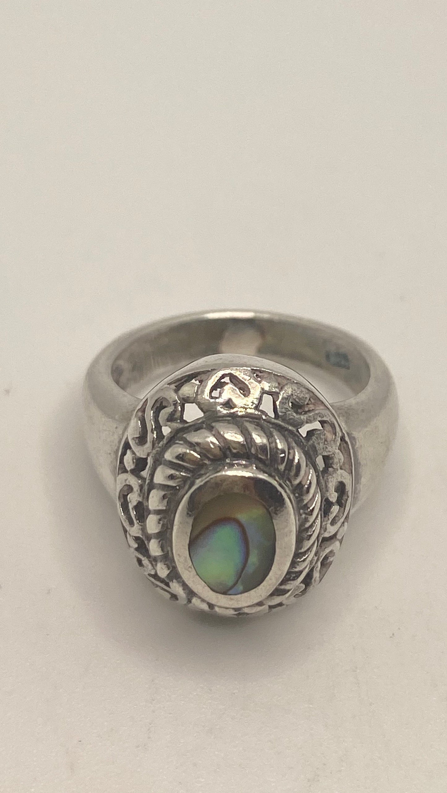 Antique Abalone Filigree 925 Sterling Silver Ring