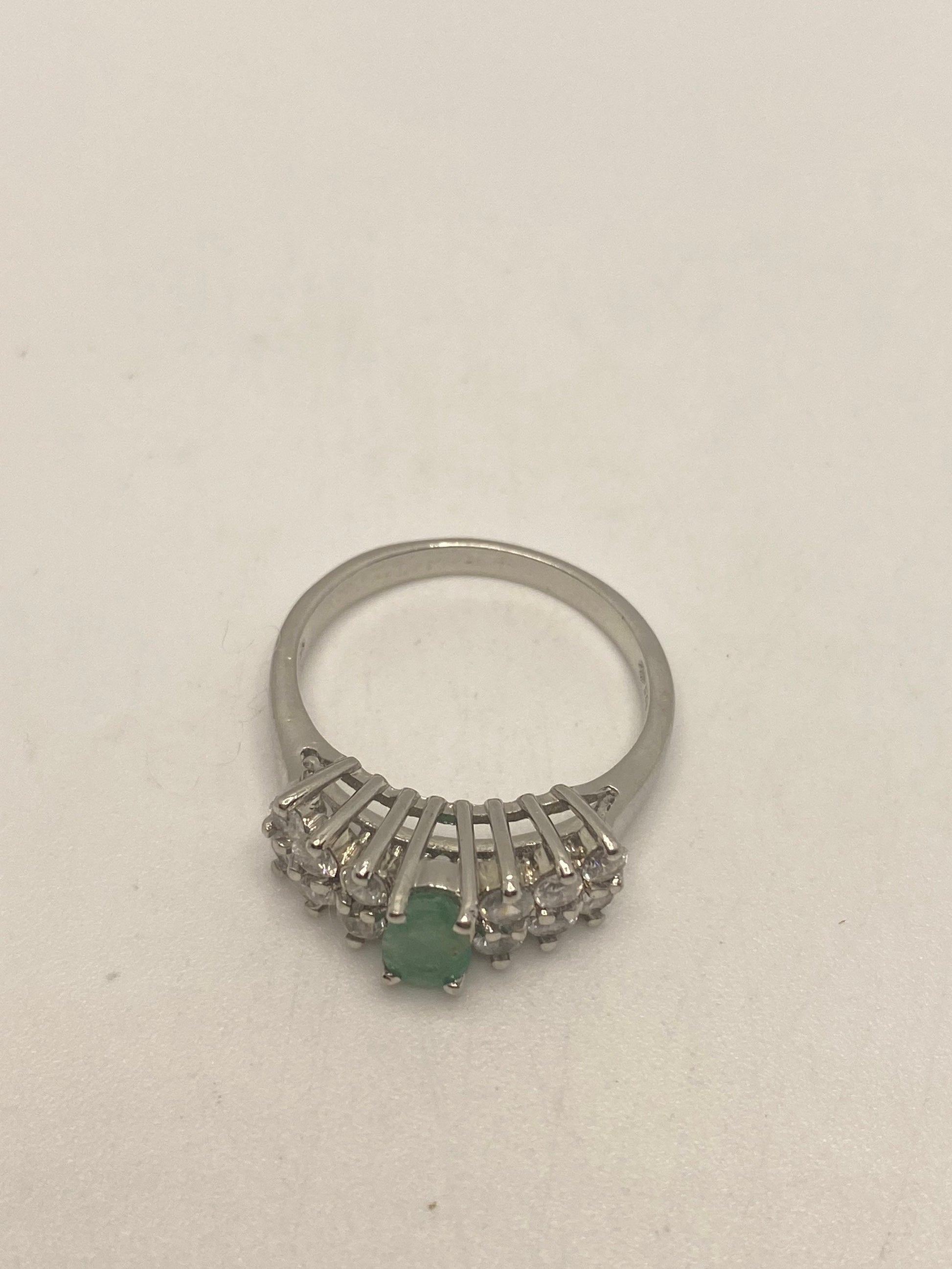 Vintage Handmade Genuine Green Emerald Setting 925 Sterling Silver Gothic Ring