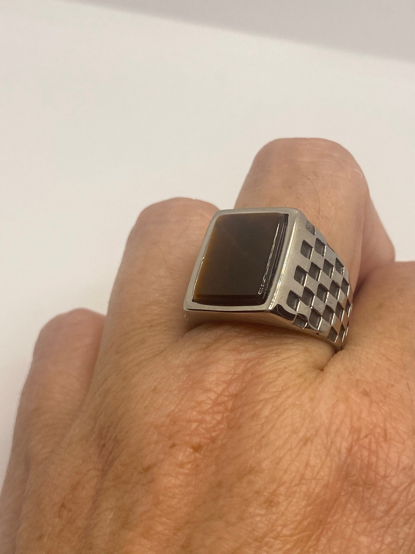 Vintage Stainless Steel Tigers Eye Ring