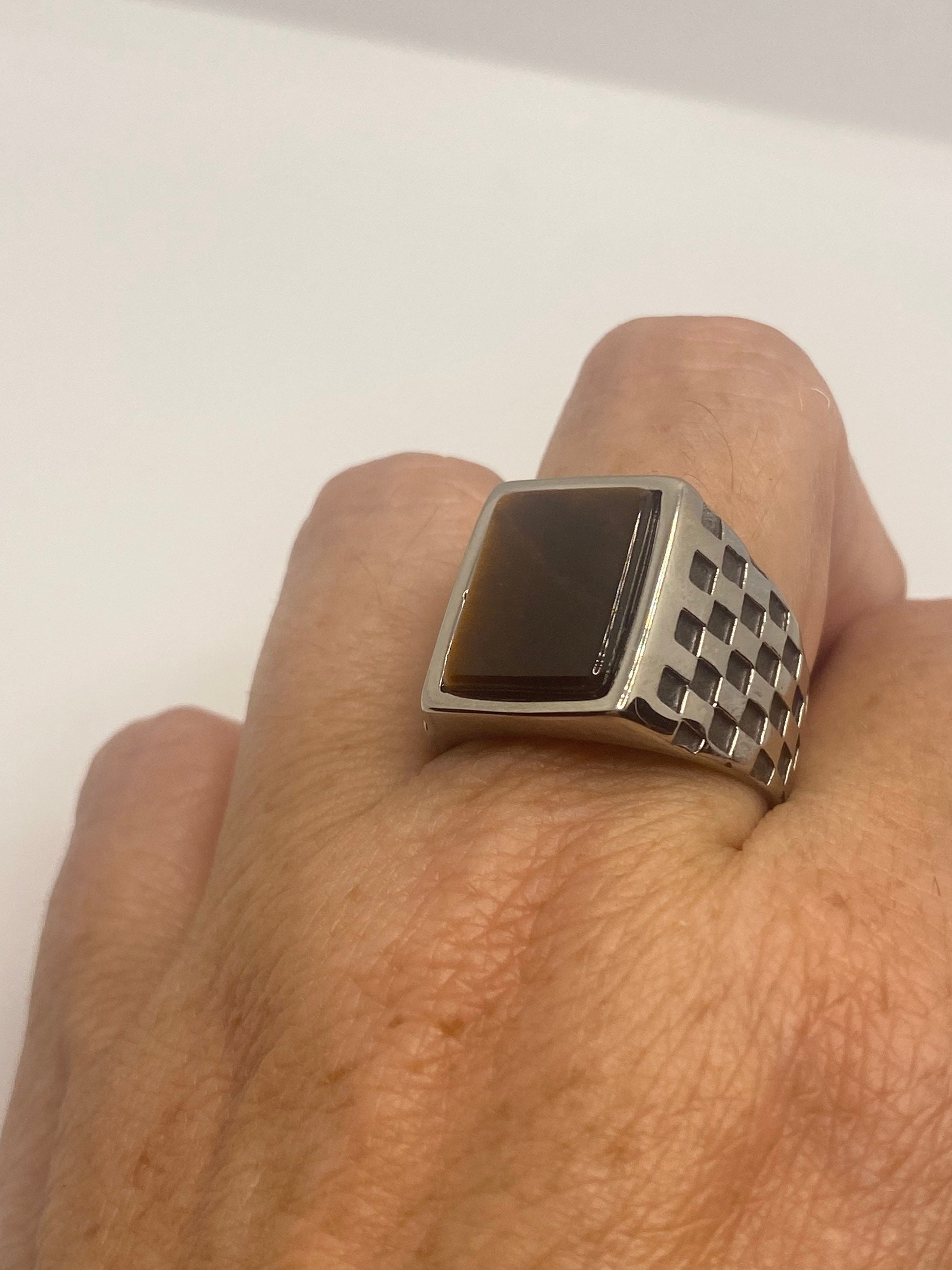 Vintage Stainless Steel Tigers Eye Ring