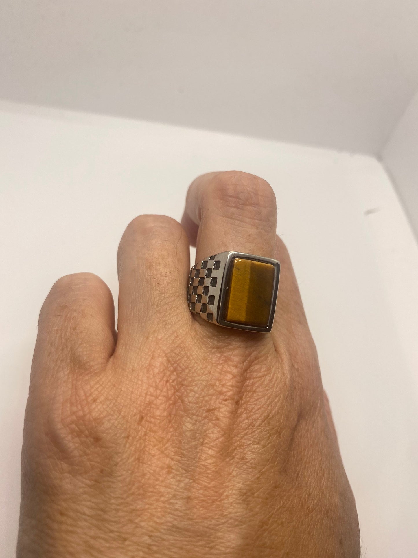 Vintage Stainless Steel Tigers Eye Ring