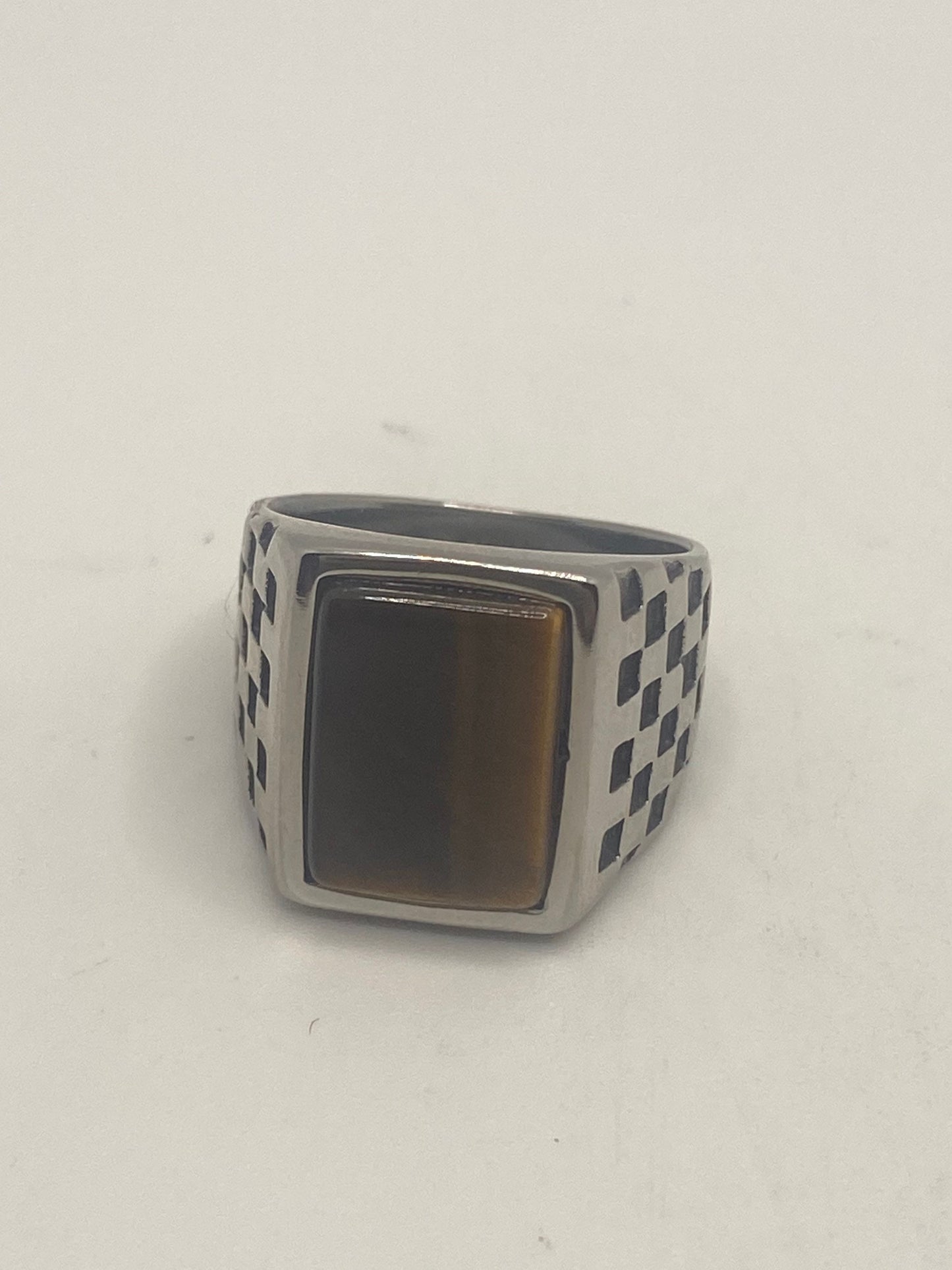 Vintage Stainless Steel Tigers Eye Ring