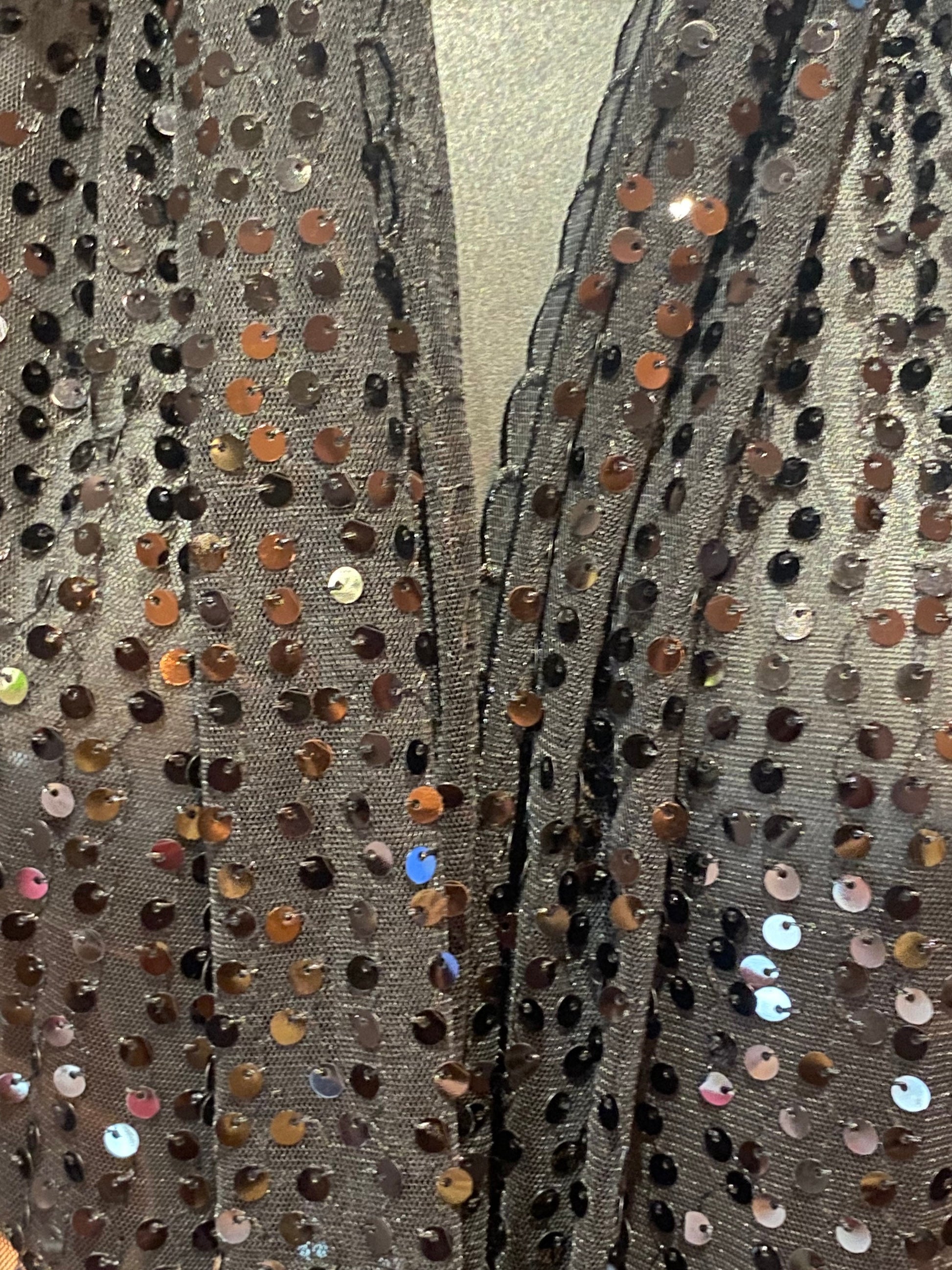 Vintage Styled Sheer Black Sequined Embroidered Wrap Shawl