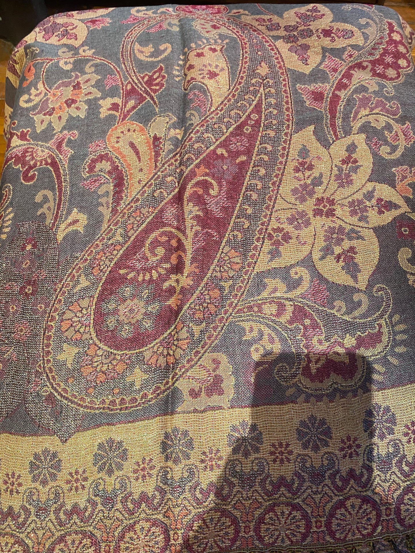 Vintage lavender Gold Paisley Brocade Pashmina Scarf Wrap