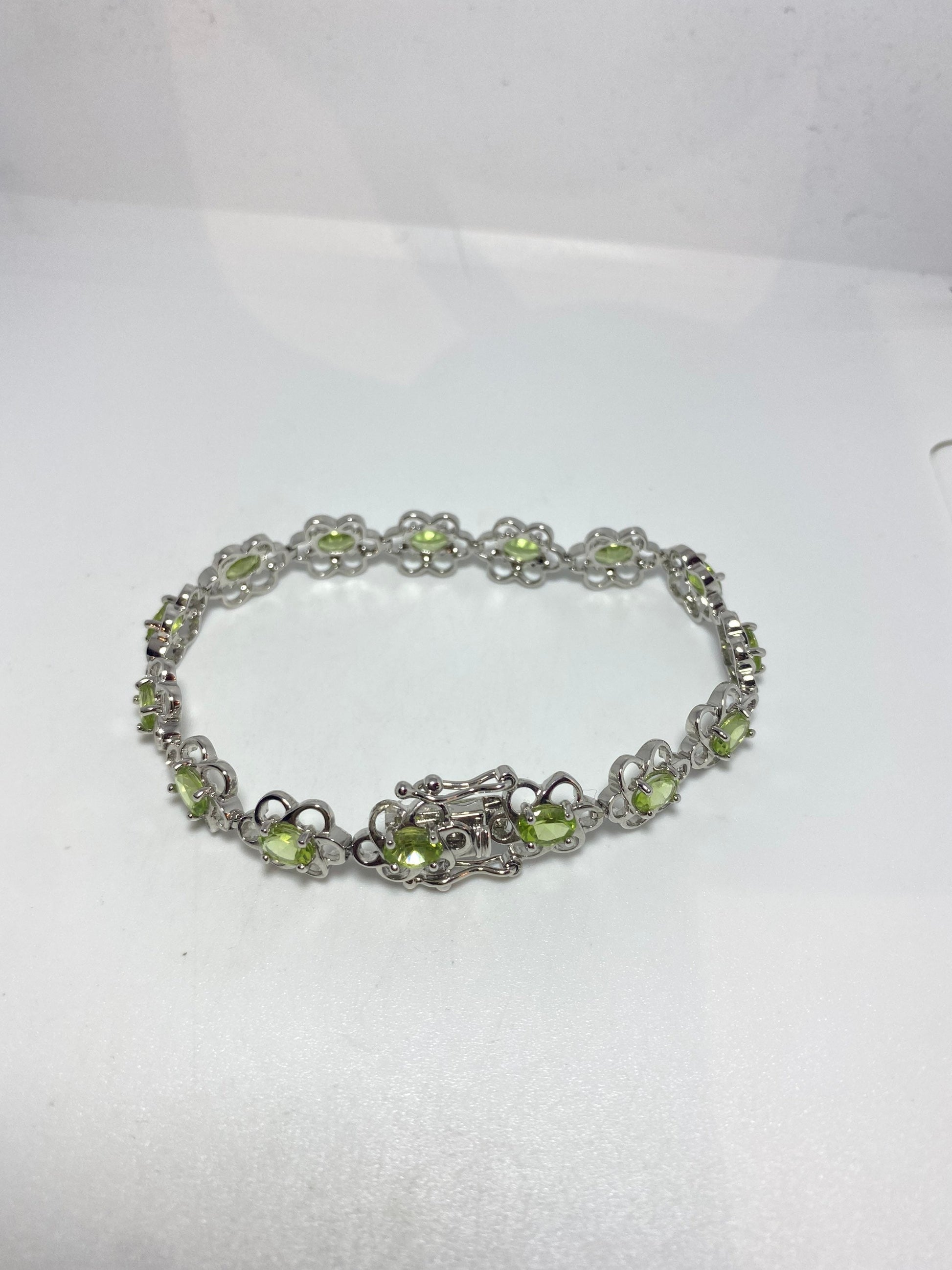Vintage Green Peridot 925 Sterling Silver Tennis Bracelet