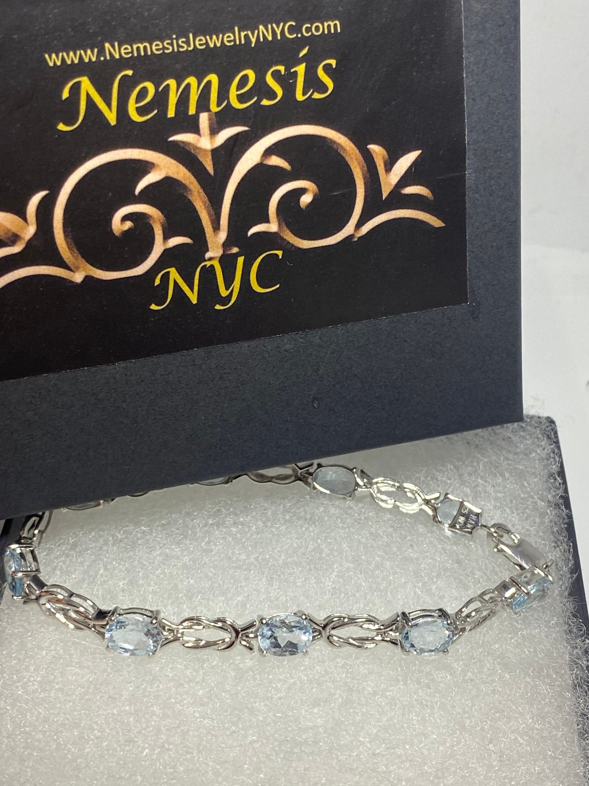 Vintage Blue Aquamarine 925 Sterling Silver Tennis Bracelet