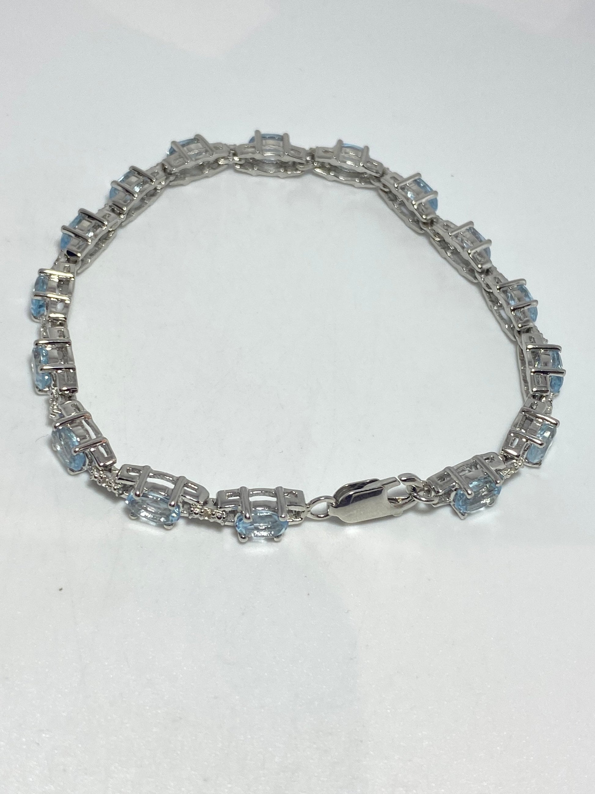 Vintage Blue Aquamarine 925 Sterling Silver Tennis Bracelet