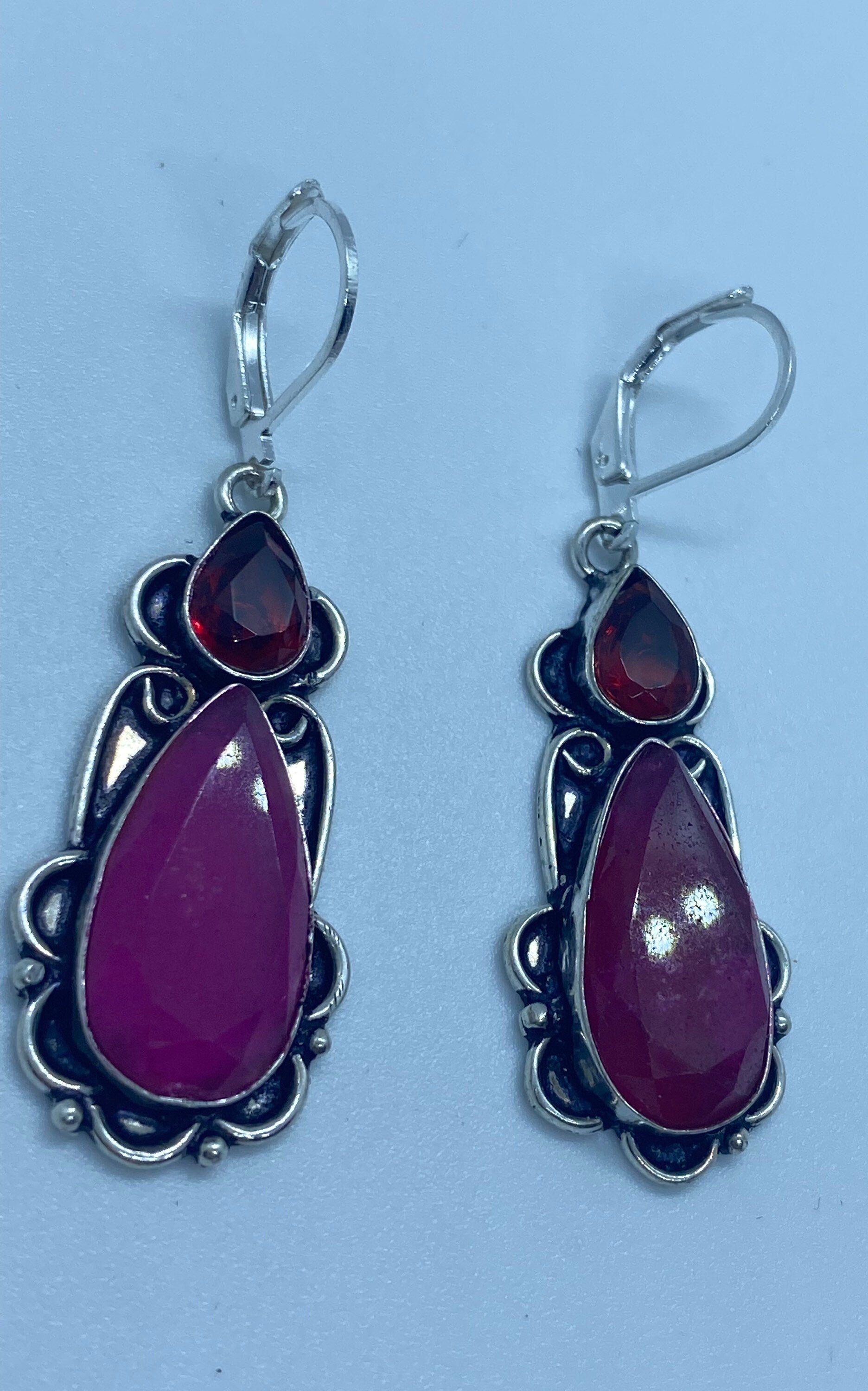 Vintage Raw Ruby LeverBack 925 Sterling Silver Earrings