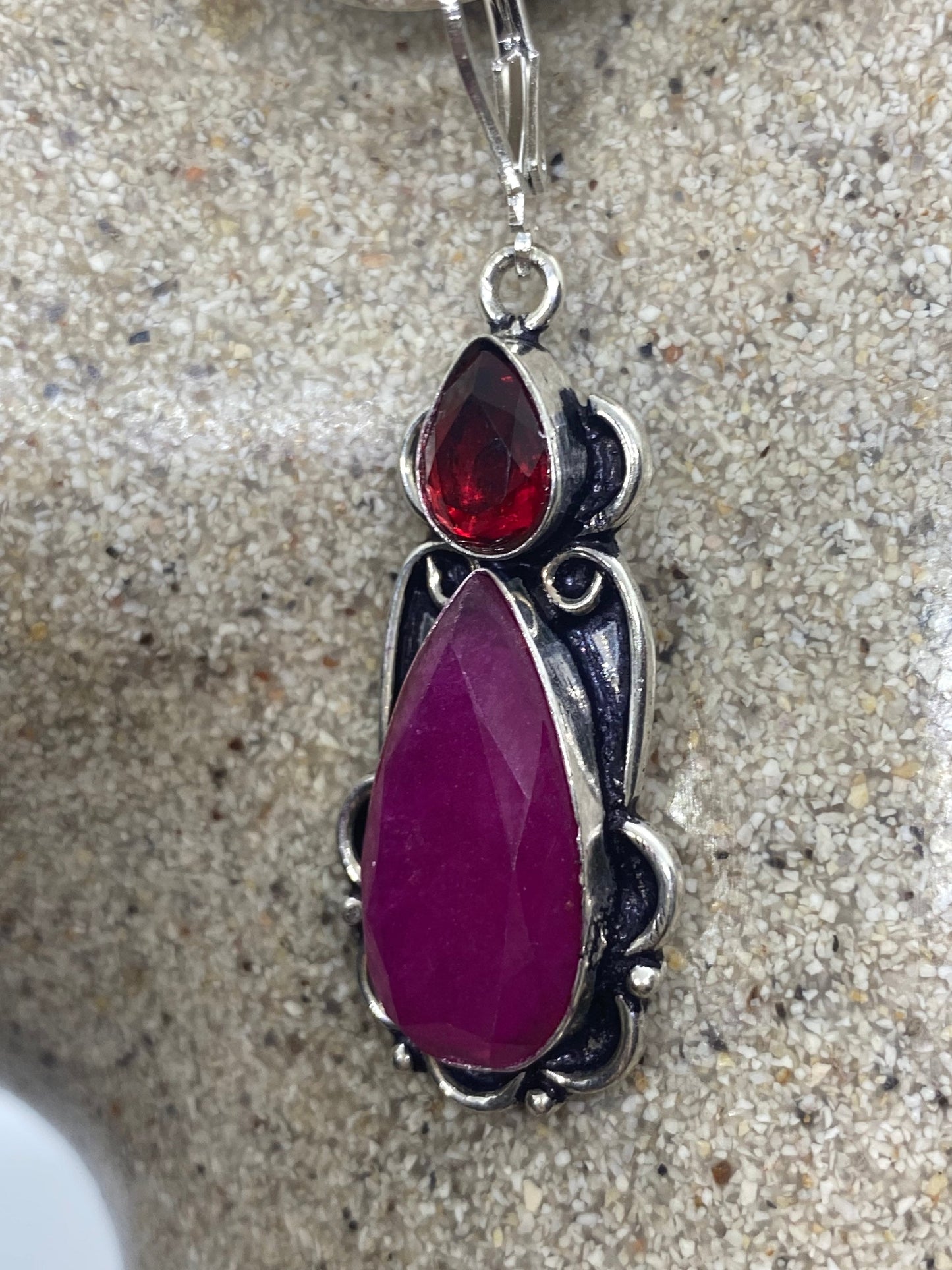 Vintage Raw Ruby LeverBack 925 Sterling Silver Earrings