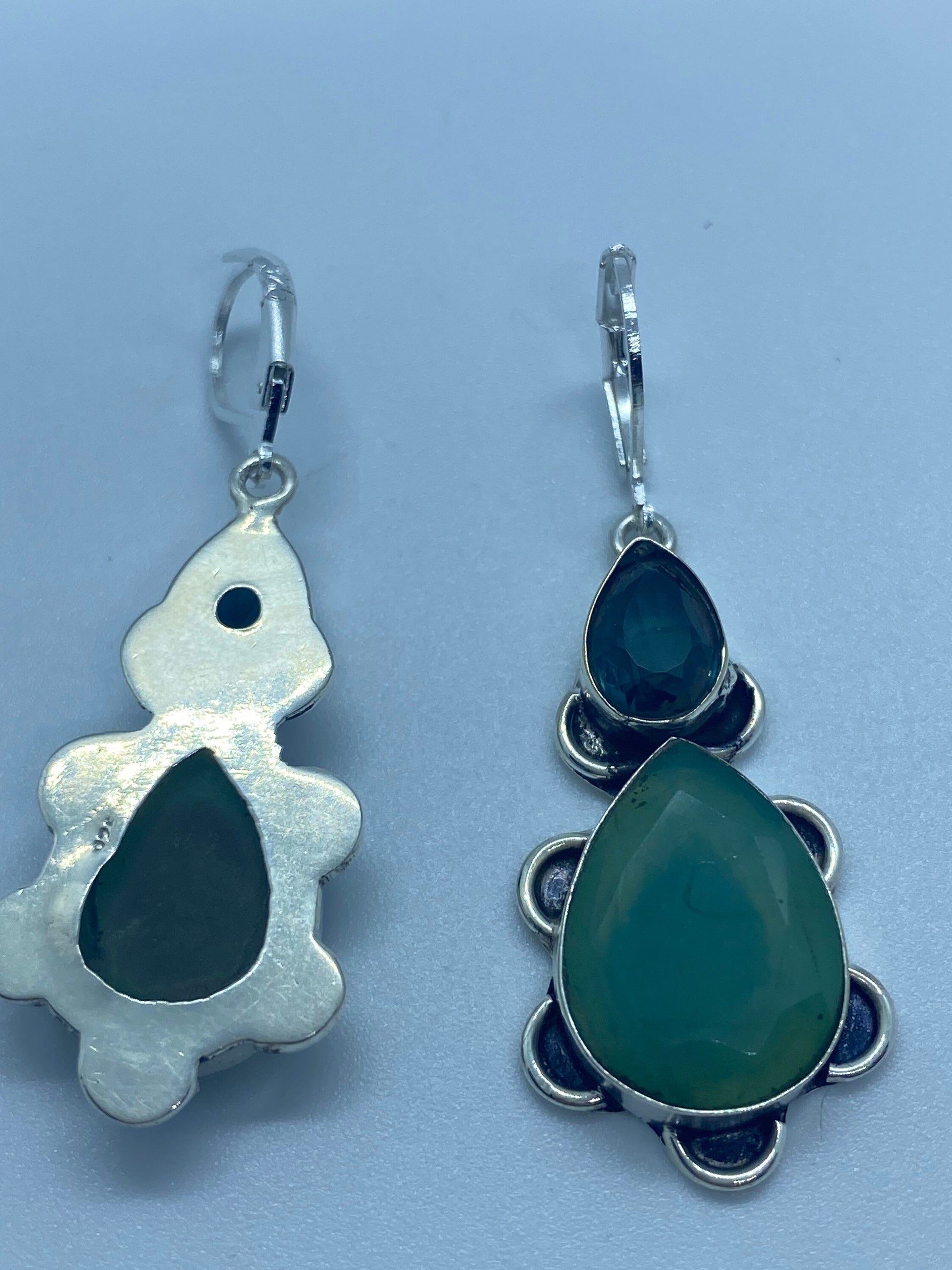 Vintage Green Aventurine Jade Silver Dangle Earrings