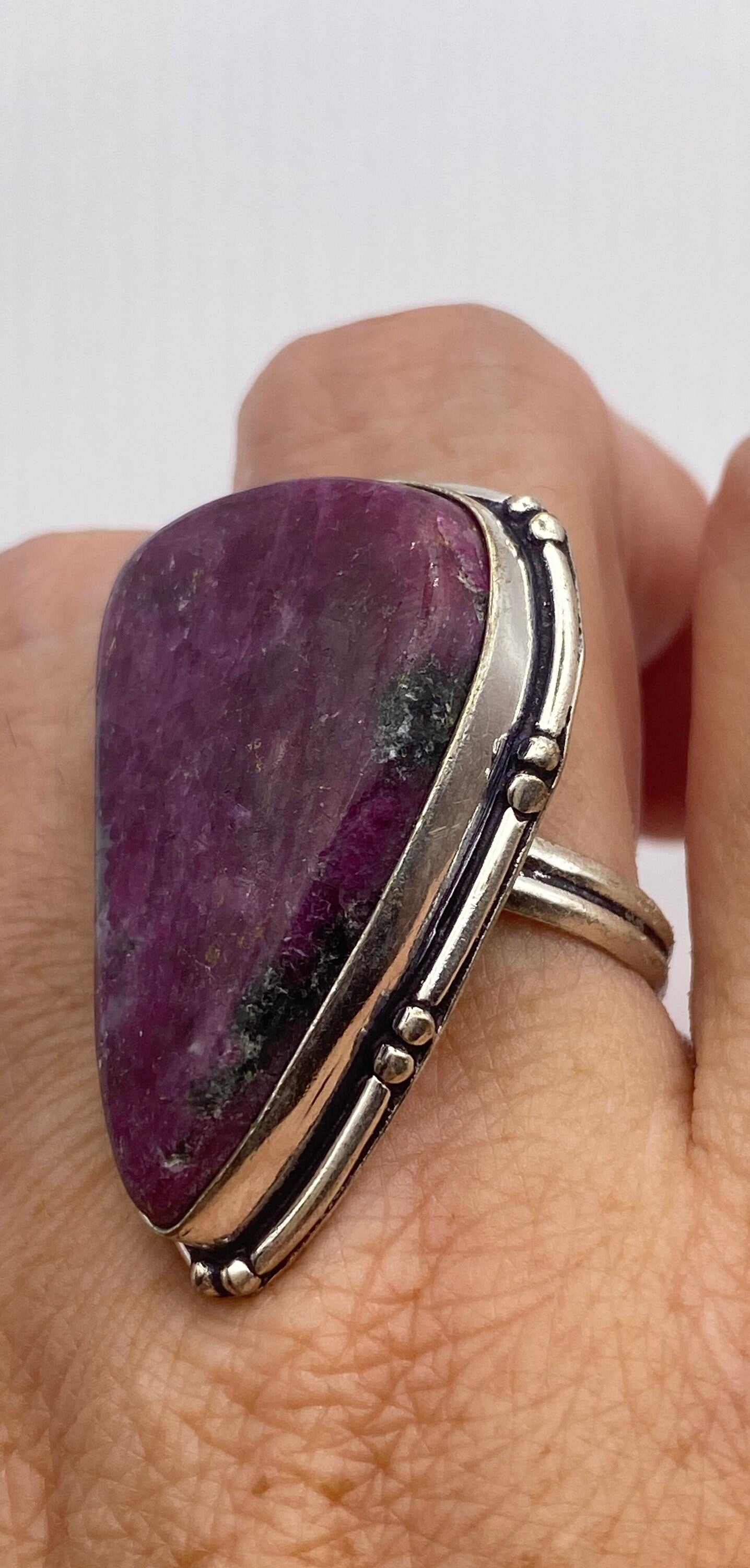 Vintage Handmade Raw Pink Ruby Zoisite Silver Gothic Ring