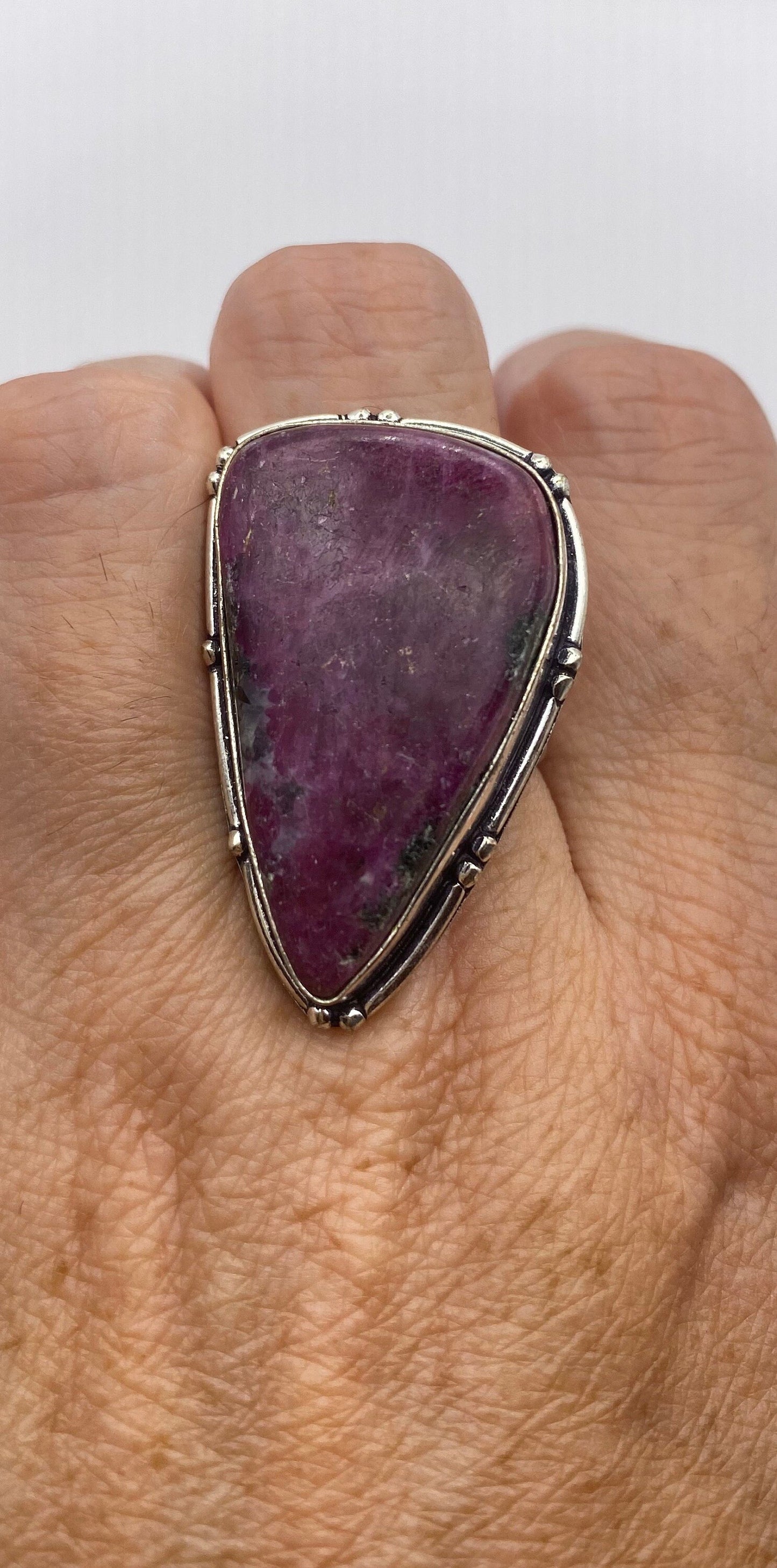 Vintage Handmade Raw Pink Ruby Zoisite Silver Gothic Ring