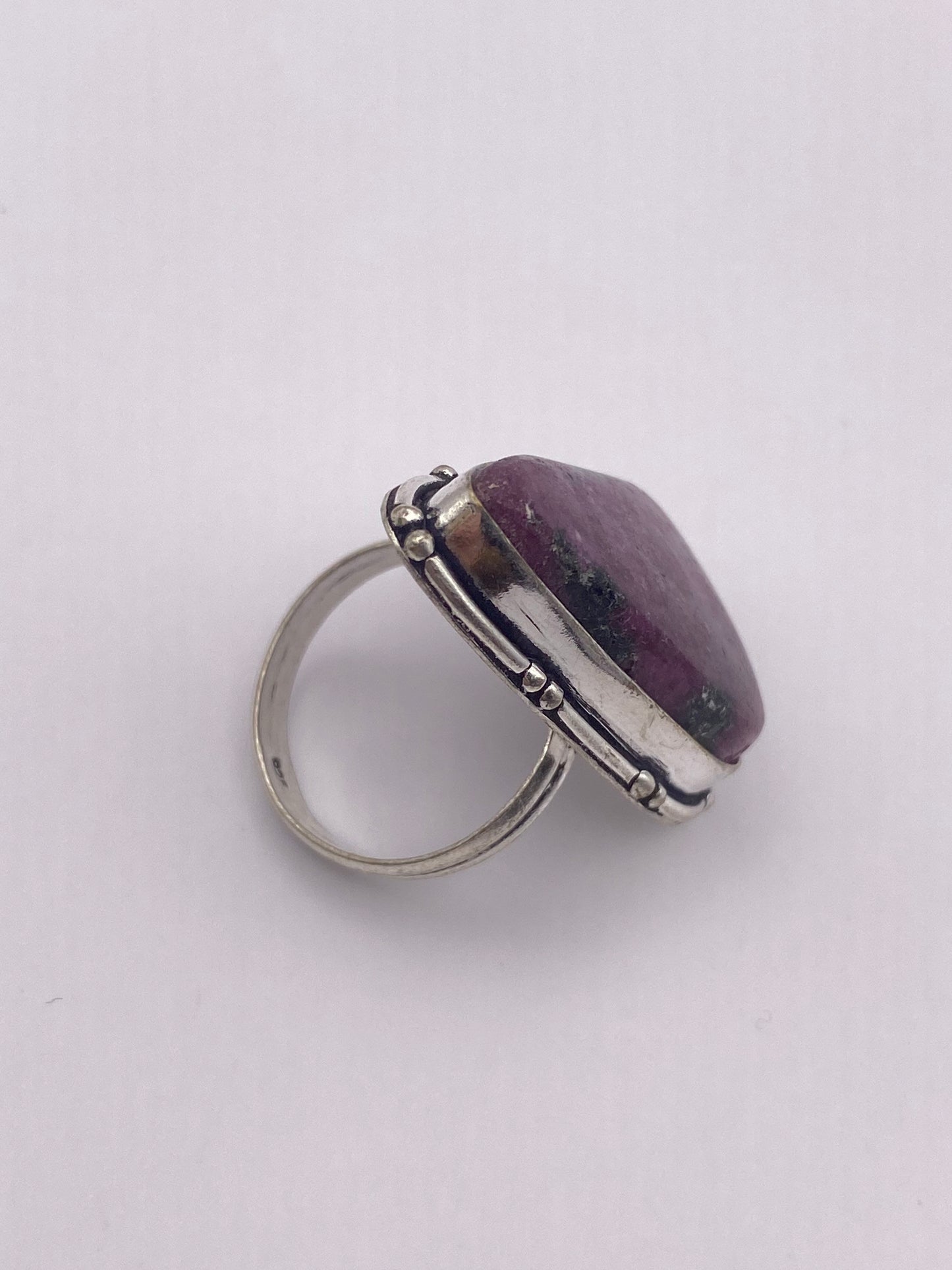 Vintage Handmade Raw Pink Ruby Zoisite Silver Gothic Ring