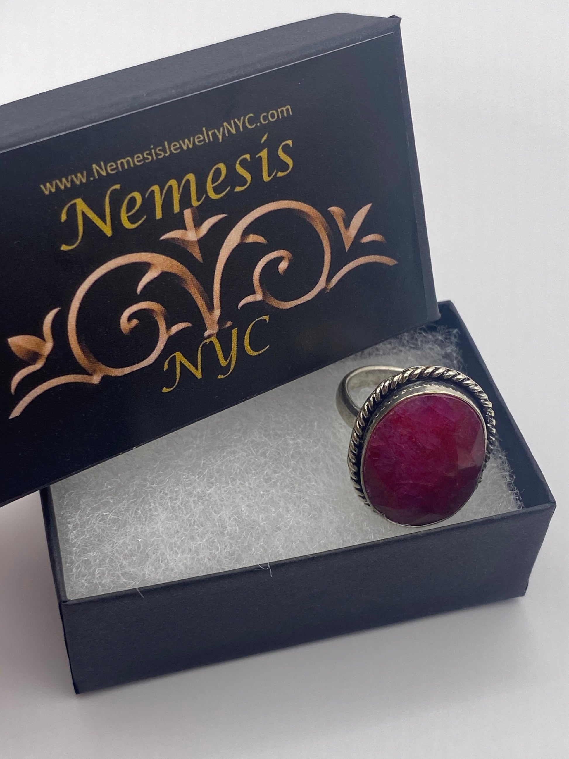 Vintage Raw Pink Ruby Deco Silver Cocktail Ring