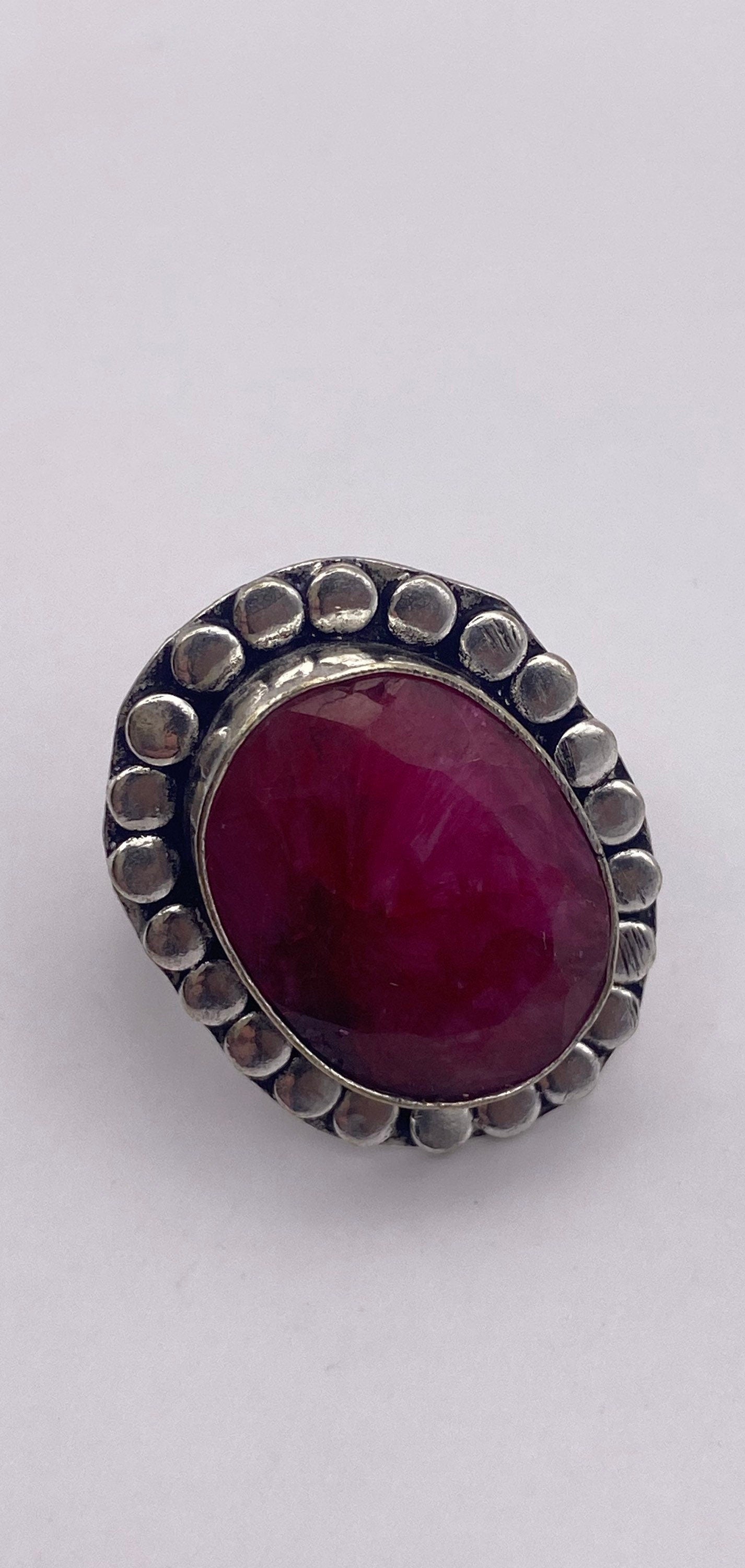 Vintage Raw Pink Ruby Deco Silver Cocktail Ring