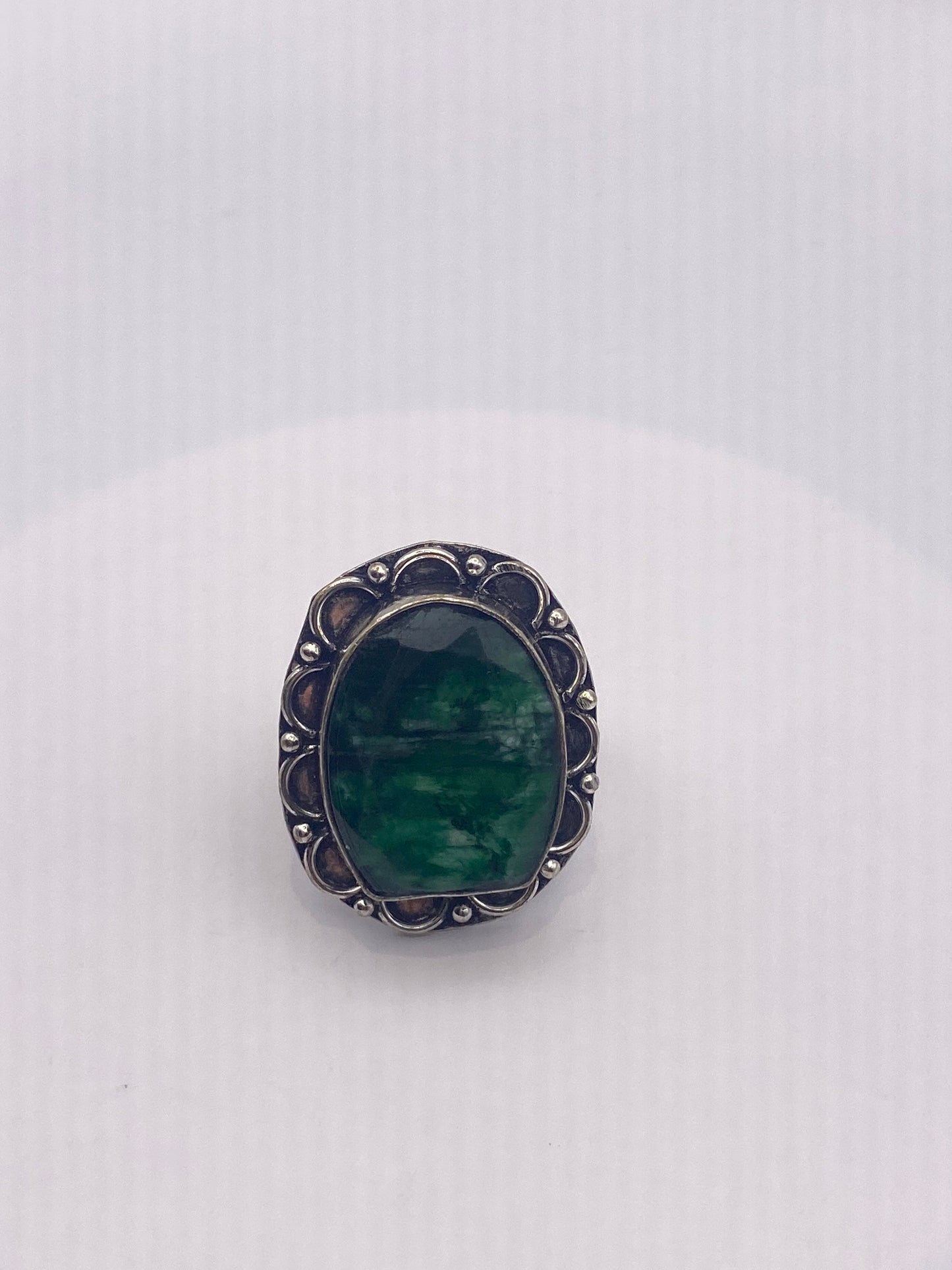 Vintage Green Raw Emerald Silver Bronze Statement Boho Ring