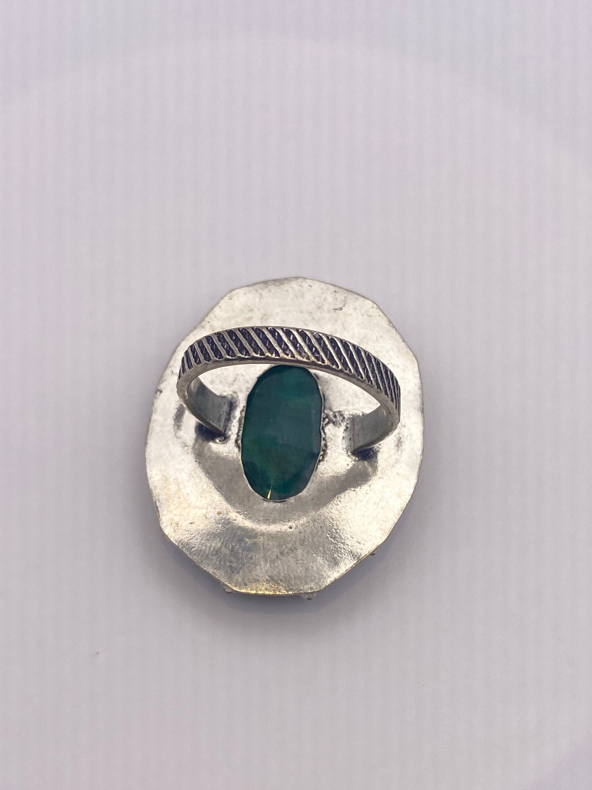 Vintage Green Raw Emerald Silver Bronze Statement Boho Ring