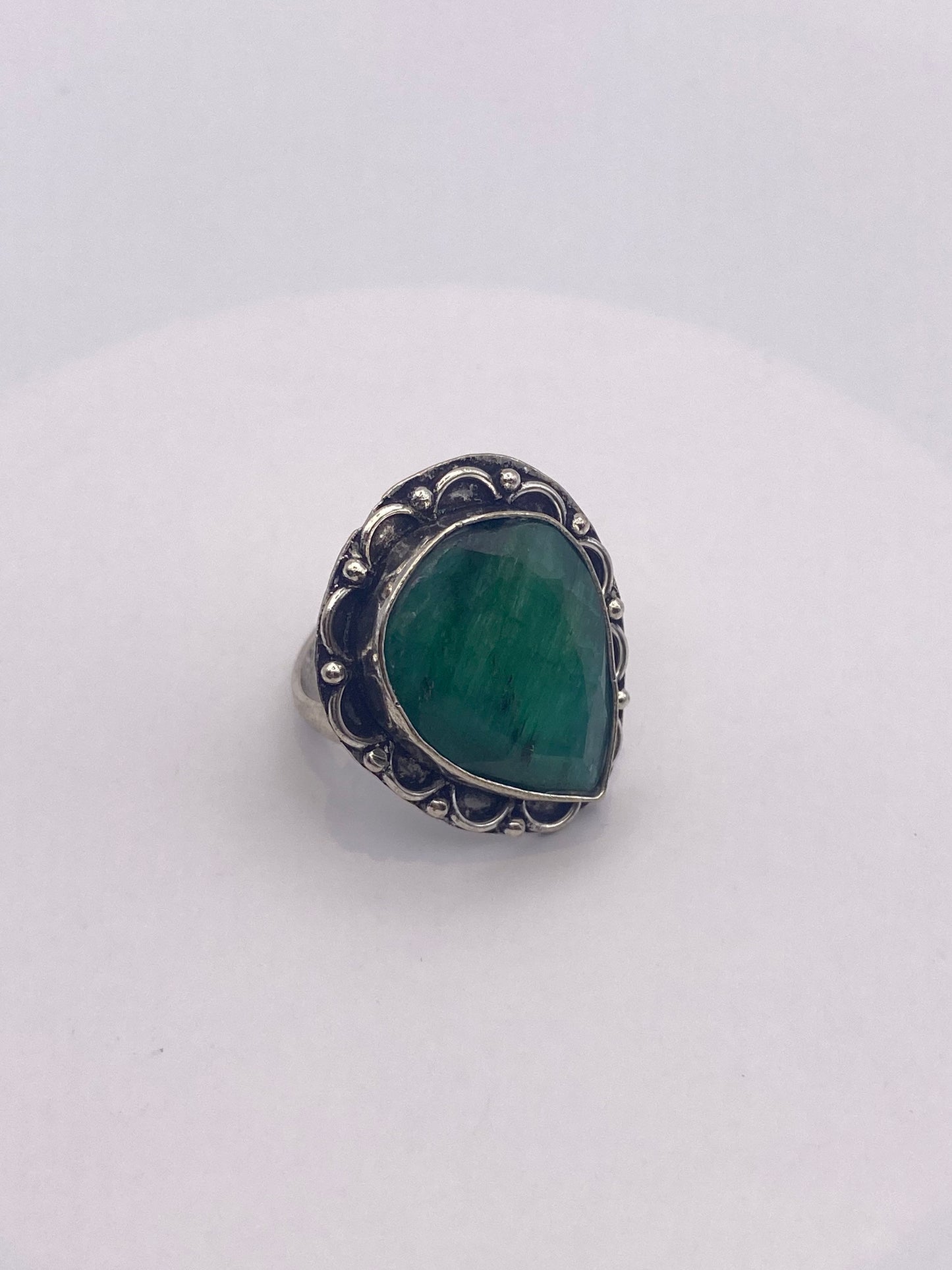 Vintage Green Raw Emerald Silver Bronze Statement Boho Ring