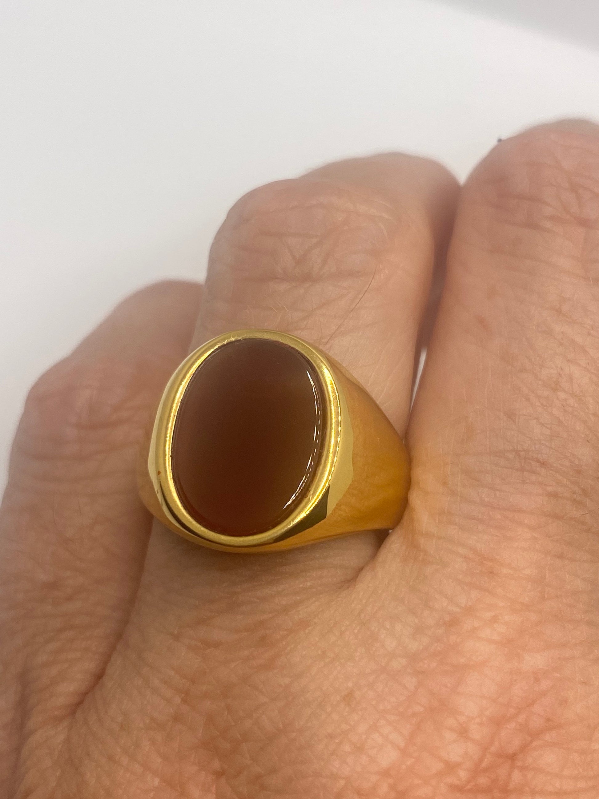 Vintage Gold Detailed Red Carnelian Mens Ring