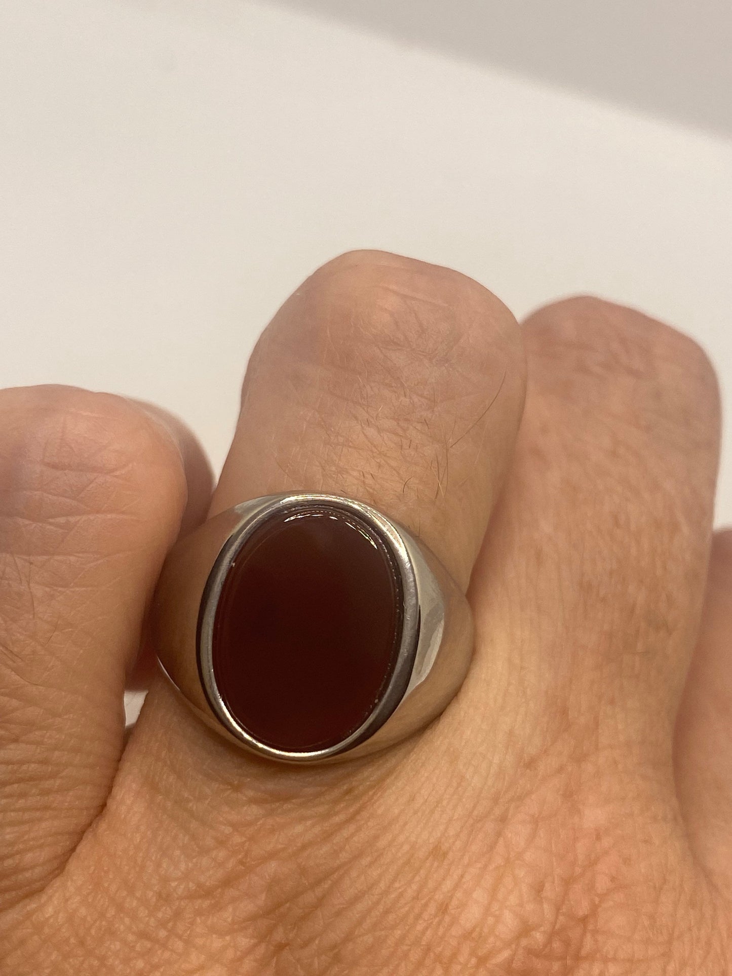 Vintage Red Carnelian Mens Ring Silver Stainless Steel