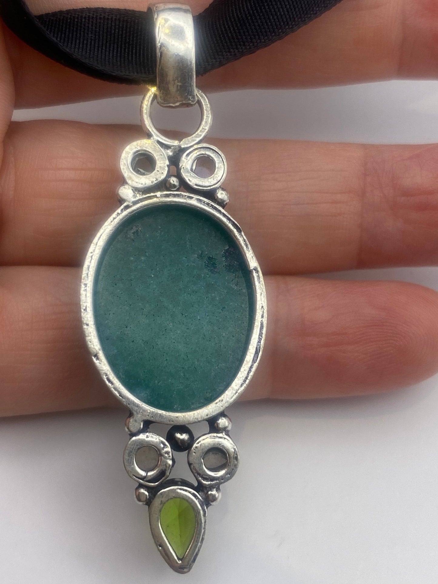 Vintage Green Raw Emerald Crystal Black Velvet Choker Pendant