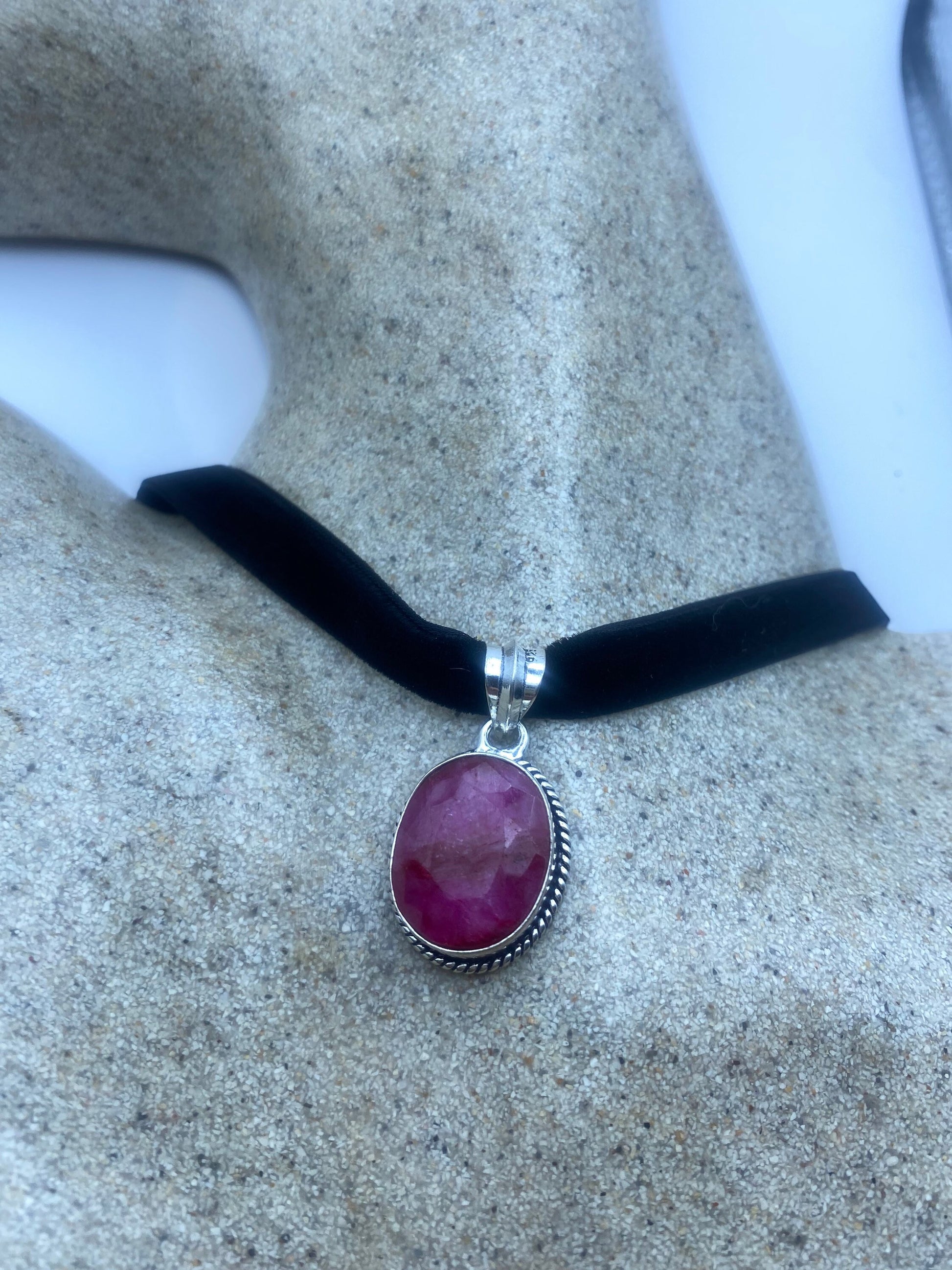 Vintage Antique Pink Raw Ruby Choker Necklace