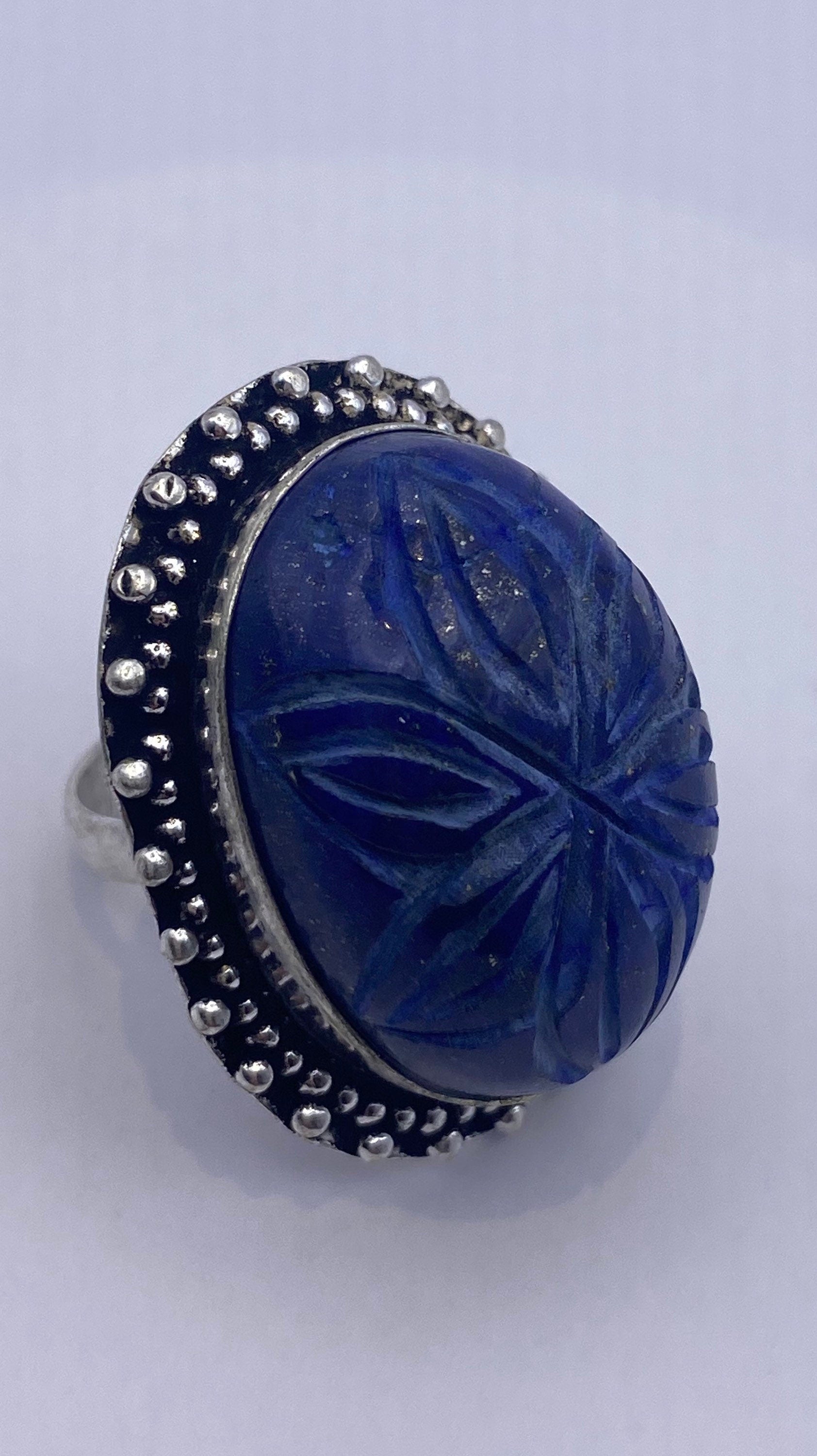 Vintage Blue Flower Carved Lapis Lazuli Ring
