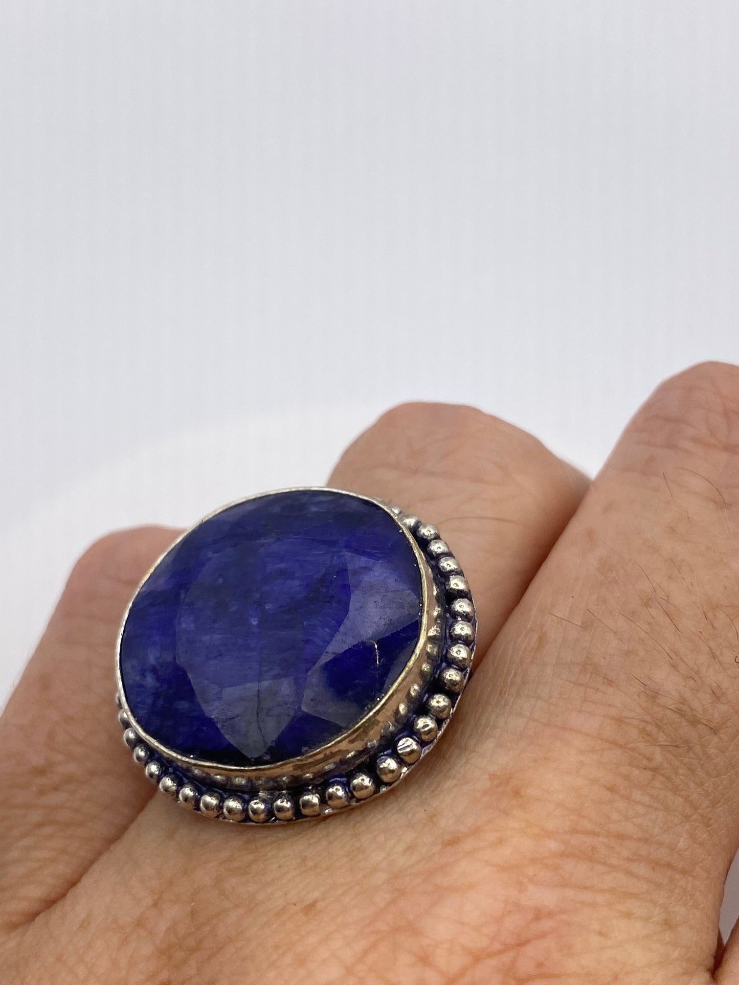 Vintage Blue Raw Sapphire Ring Boho Statement