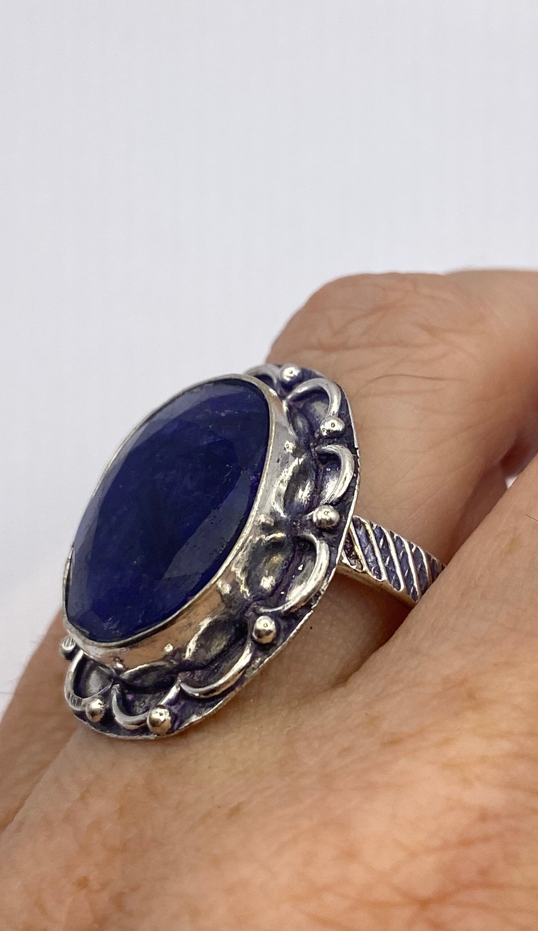 Vintage Blue Raw Sapphire Ring Boho Statement